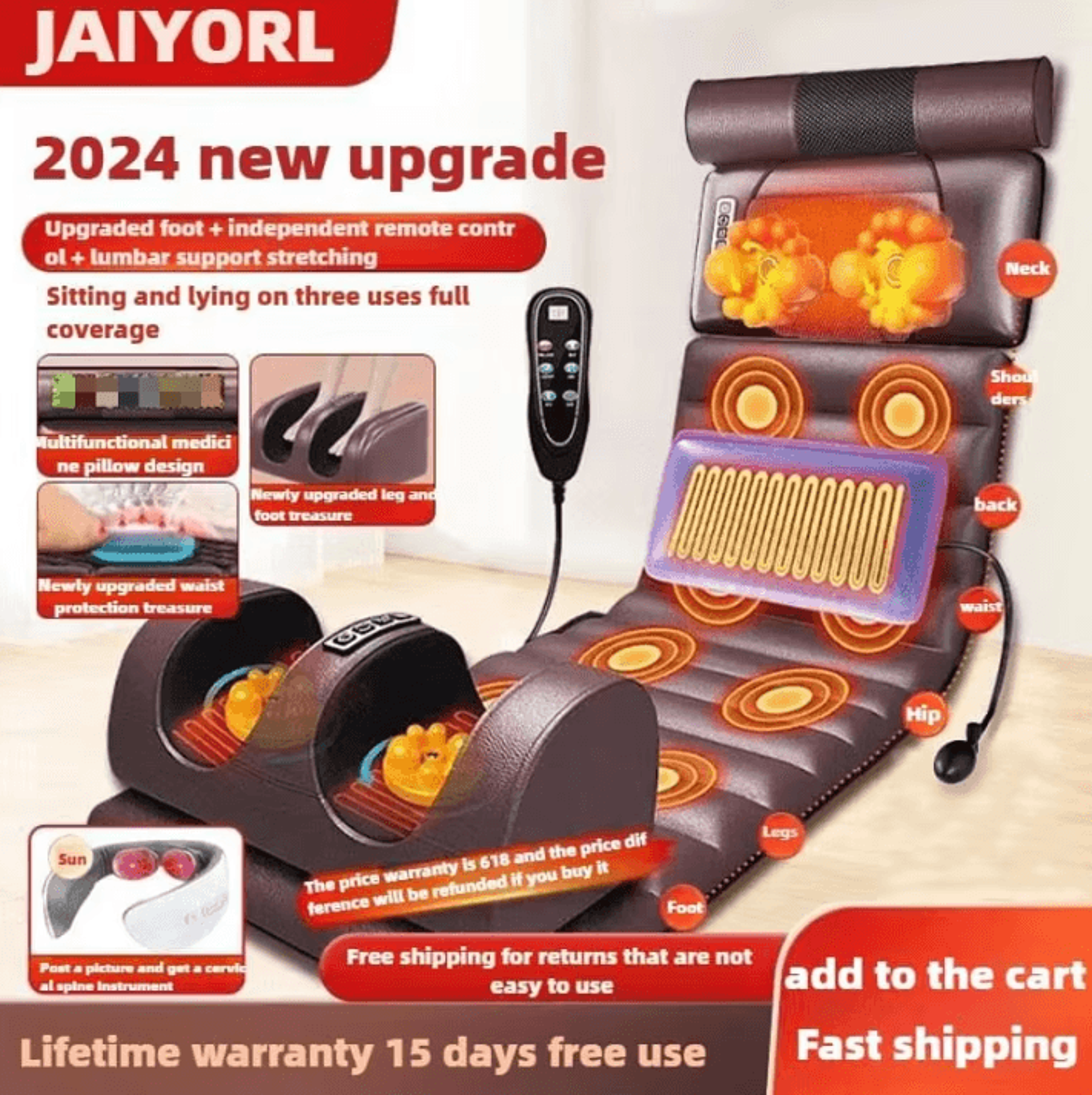 electric full body massage mattress with heat and airbag compression for neck back and waist relaxation