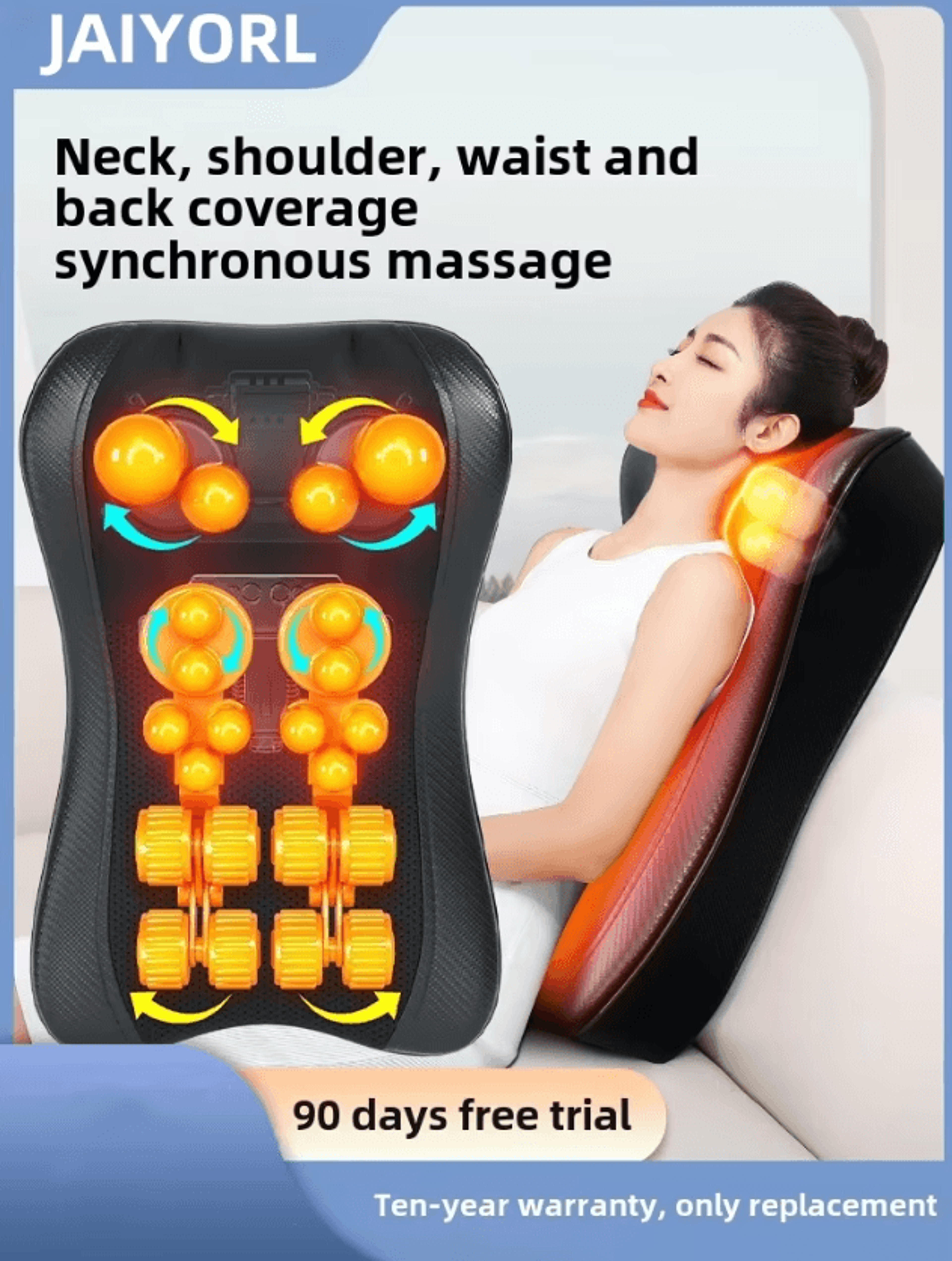 jaiyorl shiatsu neck massage pillow with heat for deep kneading neck and back relaxation