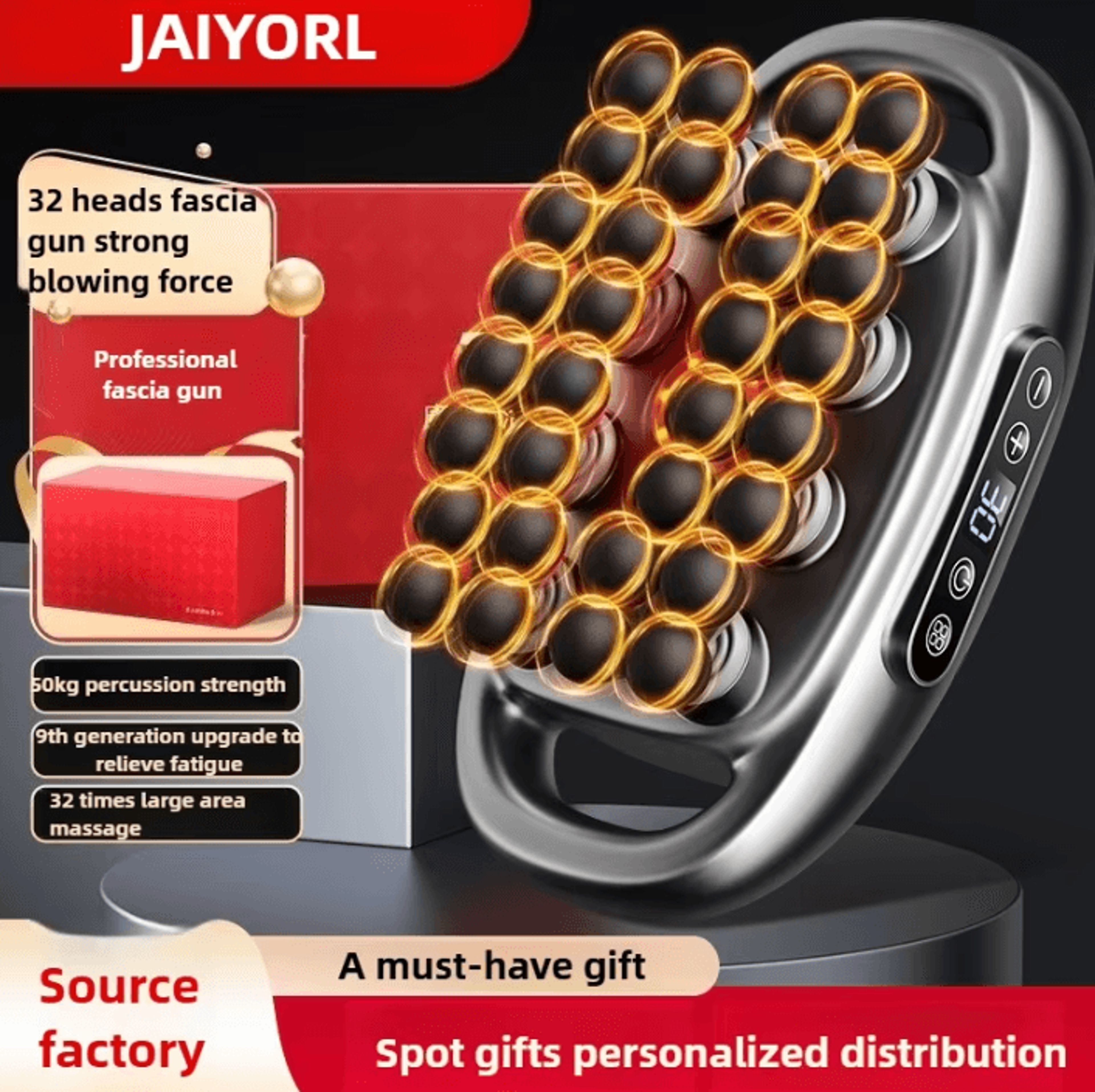 professional massage gun with 32 massage heads deep tissue percussion massager with red light