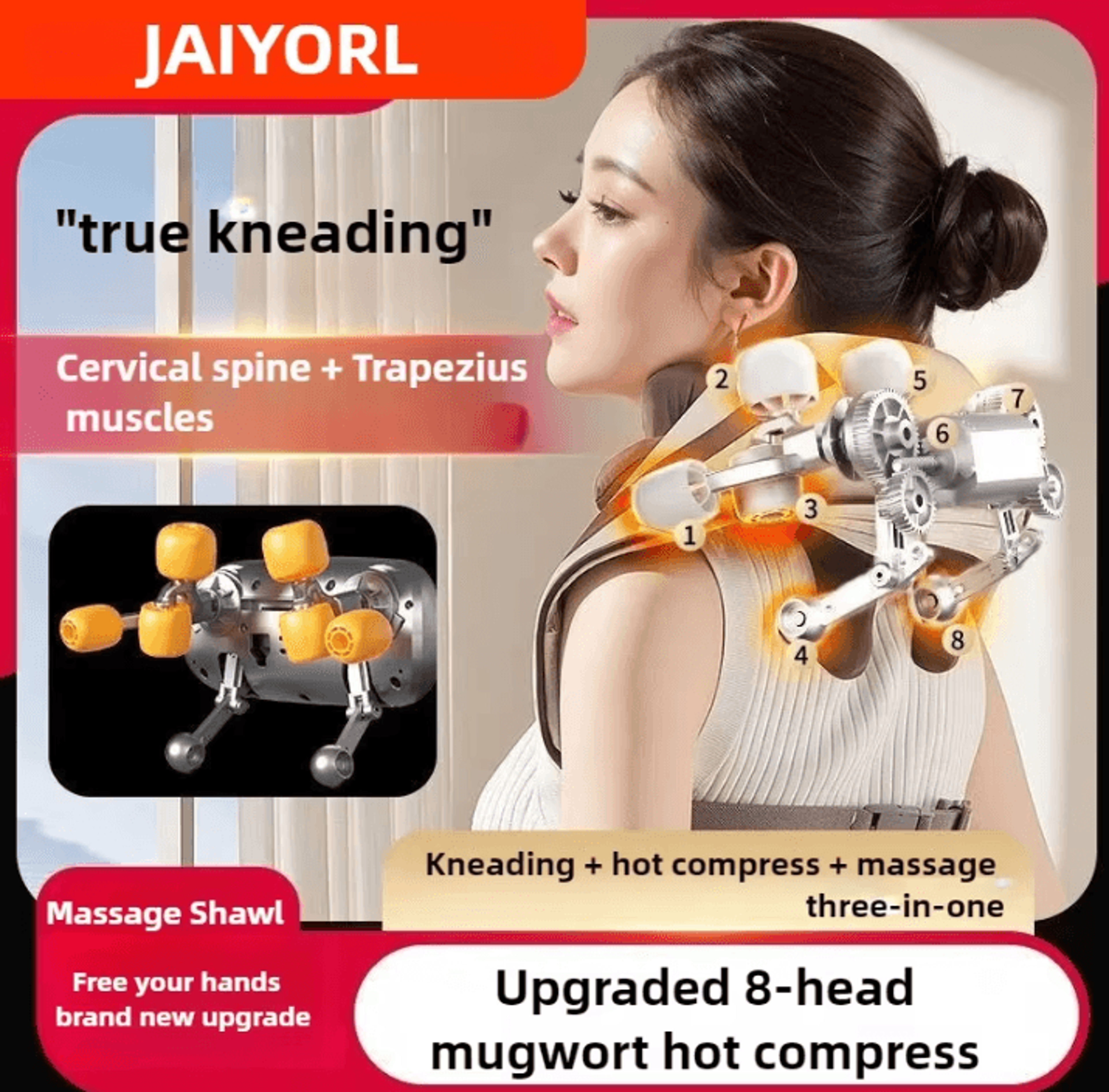 8 head wireless neck and shoulder massager with heat for back waist and trapezius relaxation