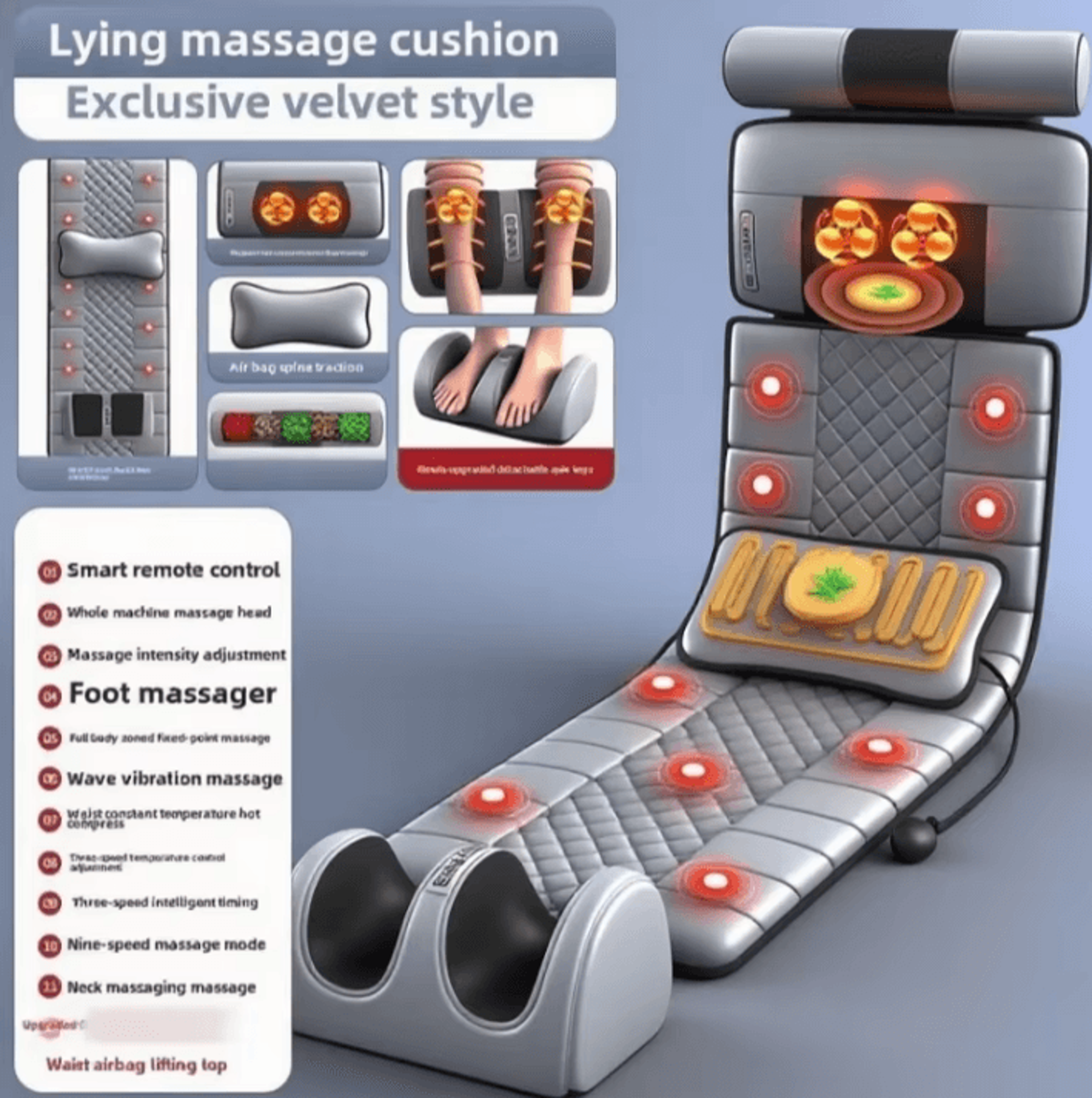 full body massage pad with 10 zone vibration kneading pillow heat and foot calf massage