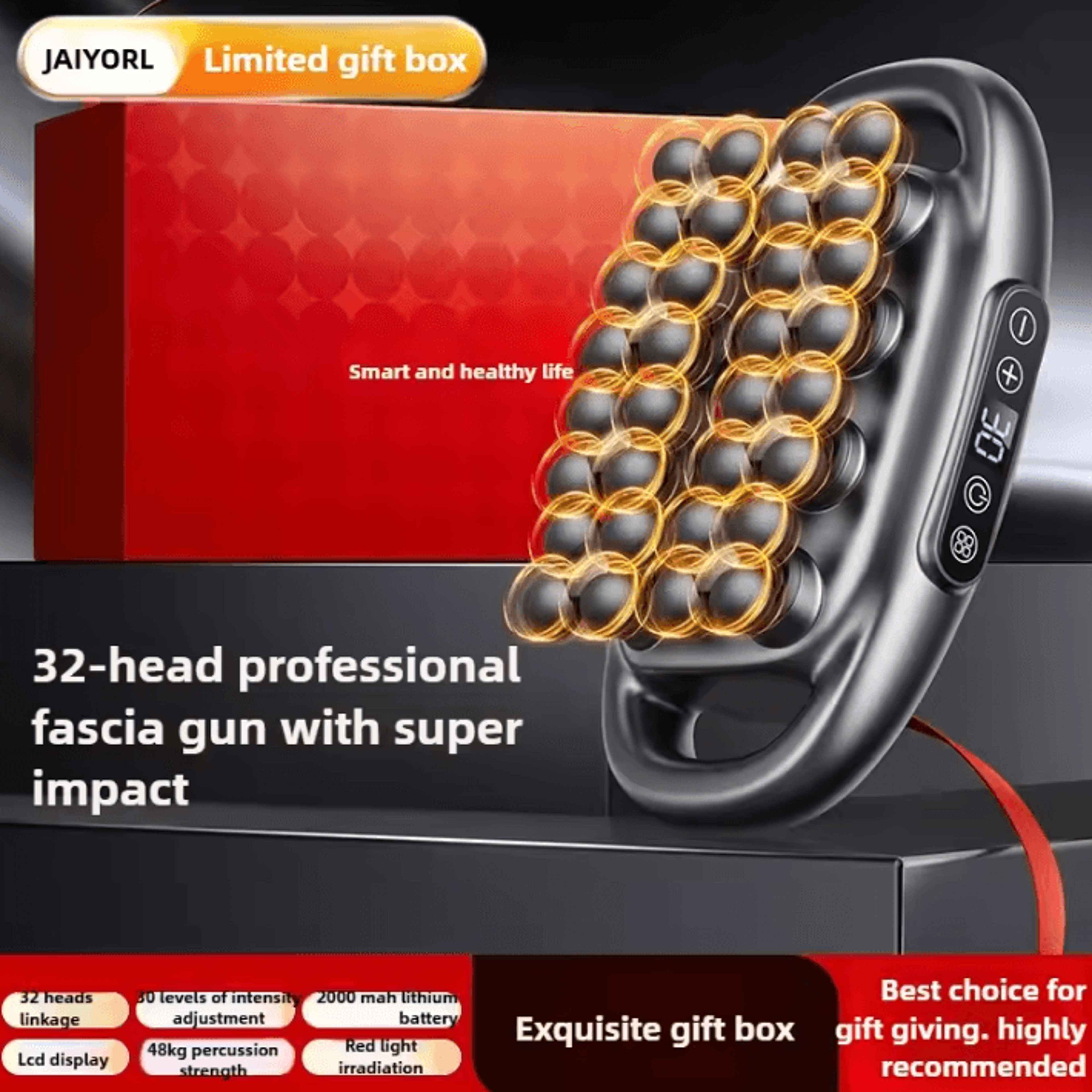 32 head deep tissue massage gun with heat – wireless percussion massage gun for full body muscle recovery