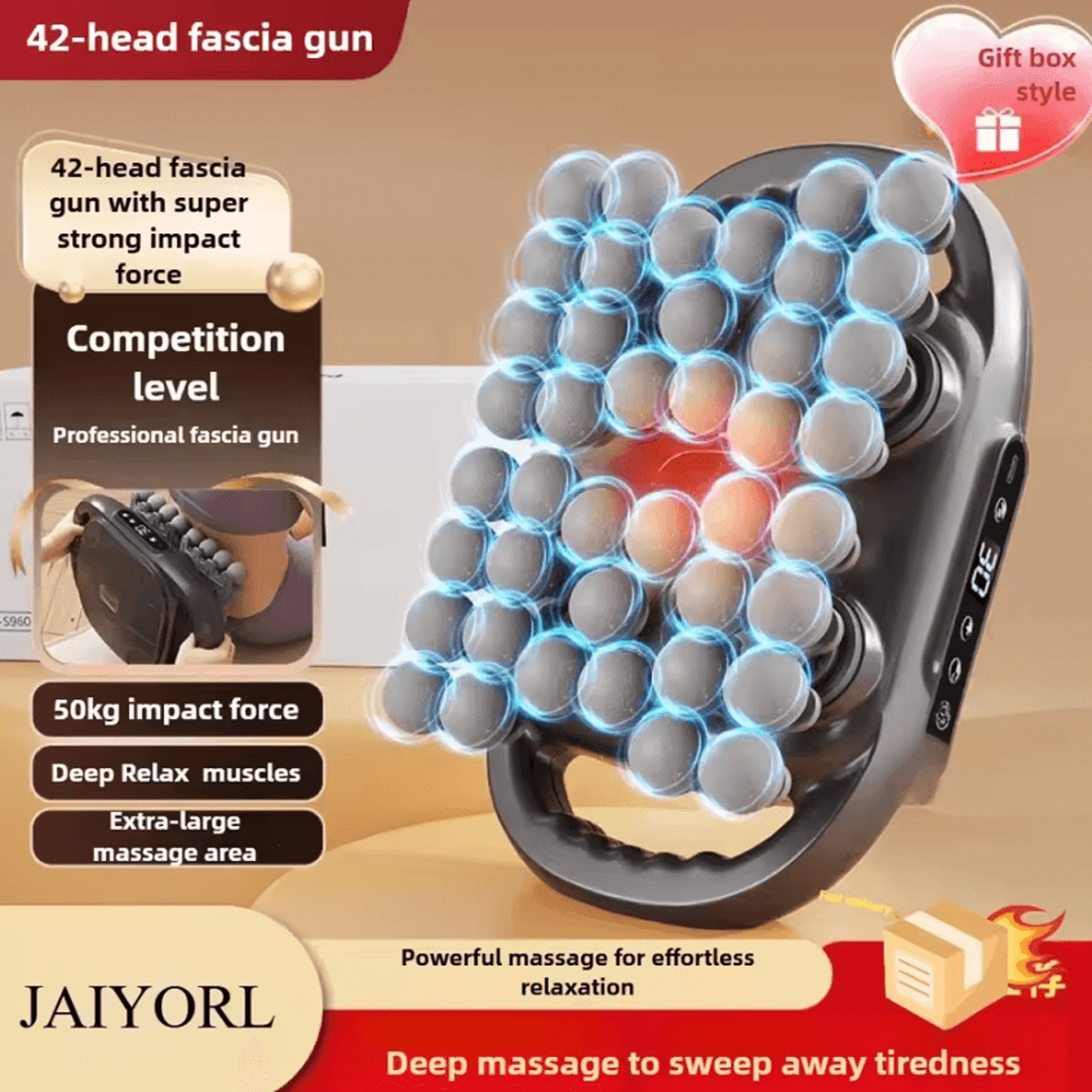 42 head deep tissue massage gun – professional percussion massage gun for full body muscle recovery and large area relie