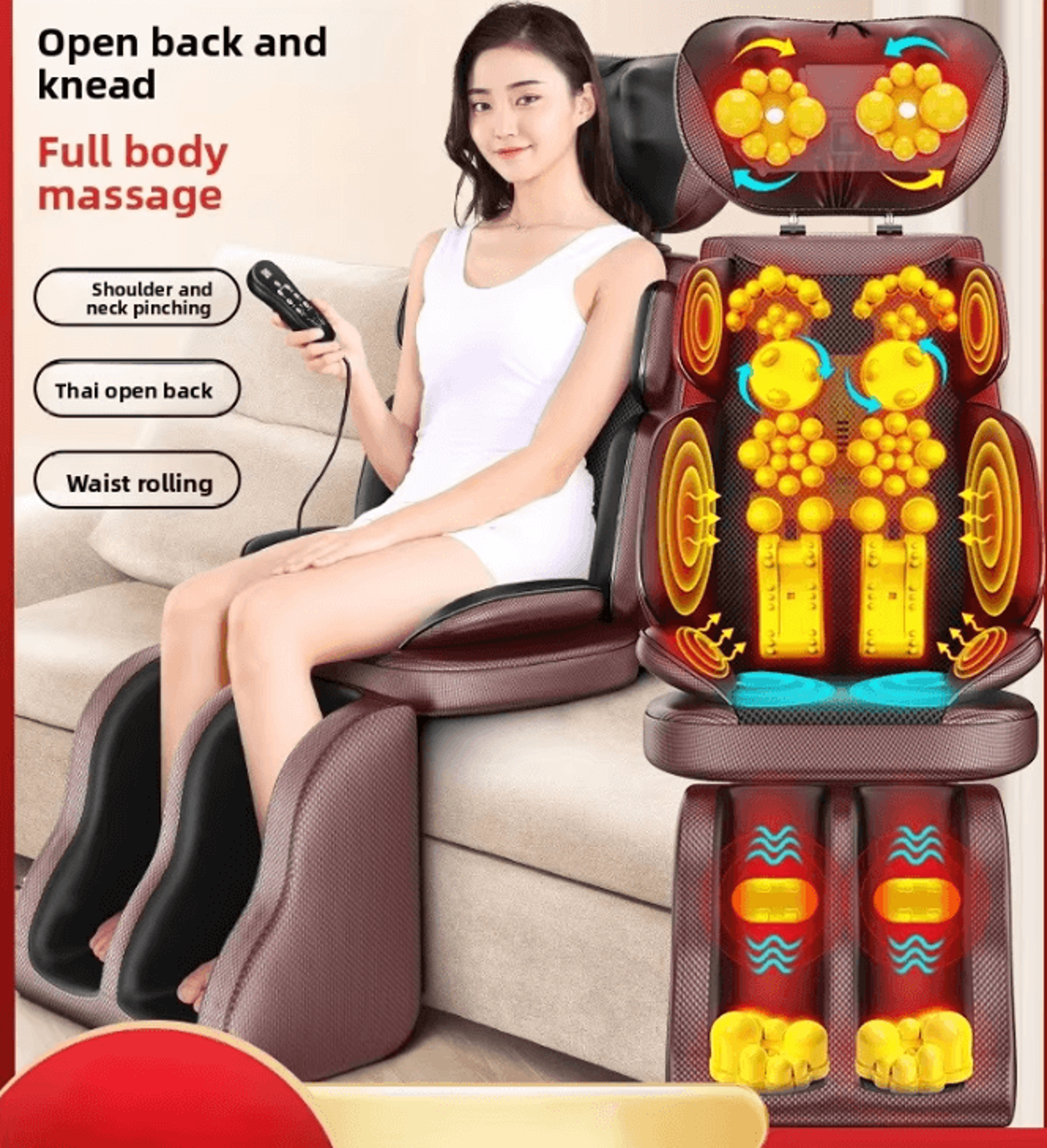 adjustable neck and back massager with heat – portable shiatsu massage chair pad for full body relaxation
