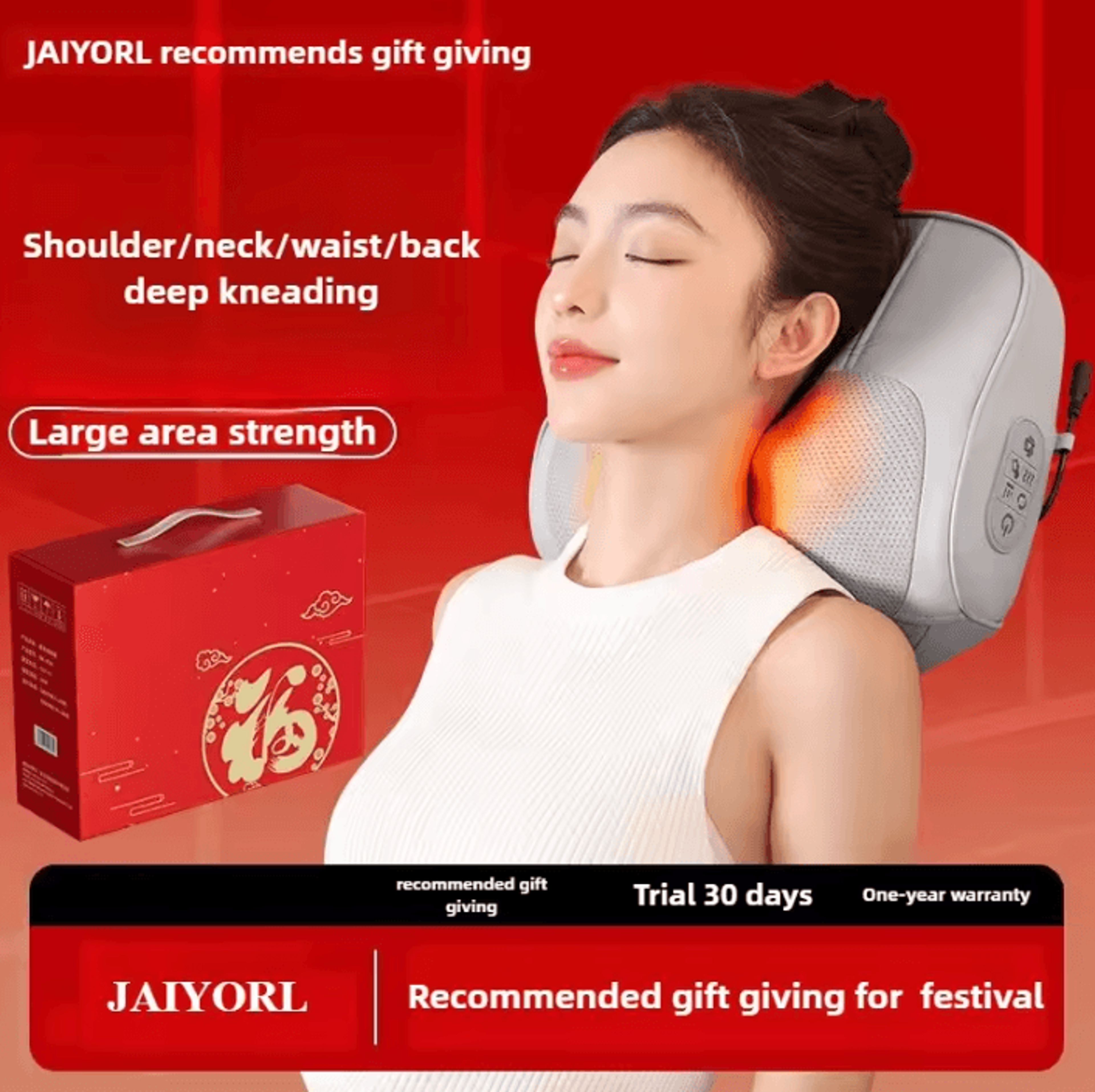 electric neck massage pillow with heat – shiatsu neck massager for cervical, back, waist & shoulder relief