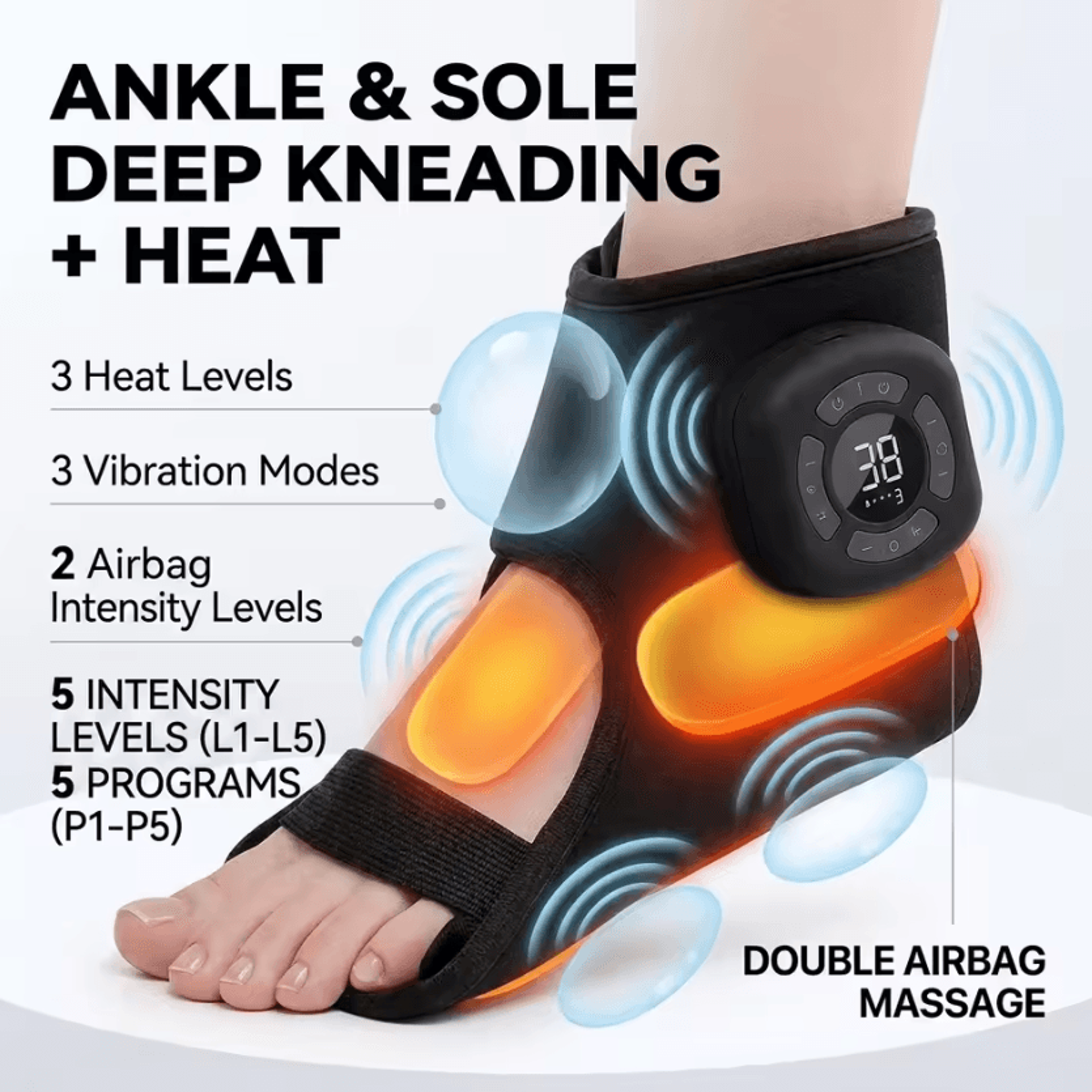 cordless ankle foot air massager with heat – rechargeable compression ankle massager with air pressure & vibration
