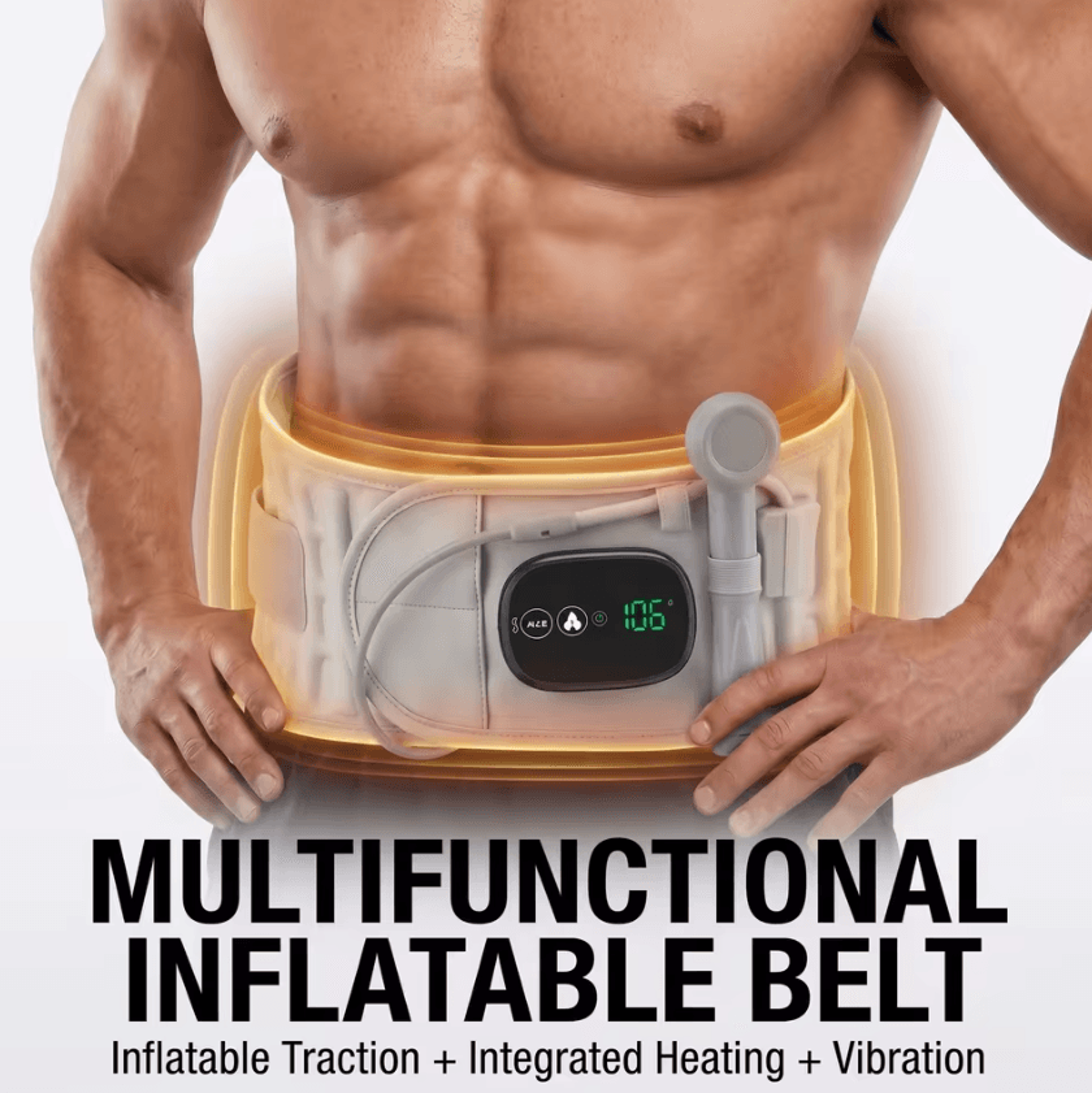 cordless inflatable lumbar support belt with heat & vibration – lumbar decompression belt with air pump and extension pa