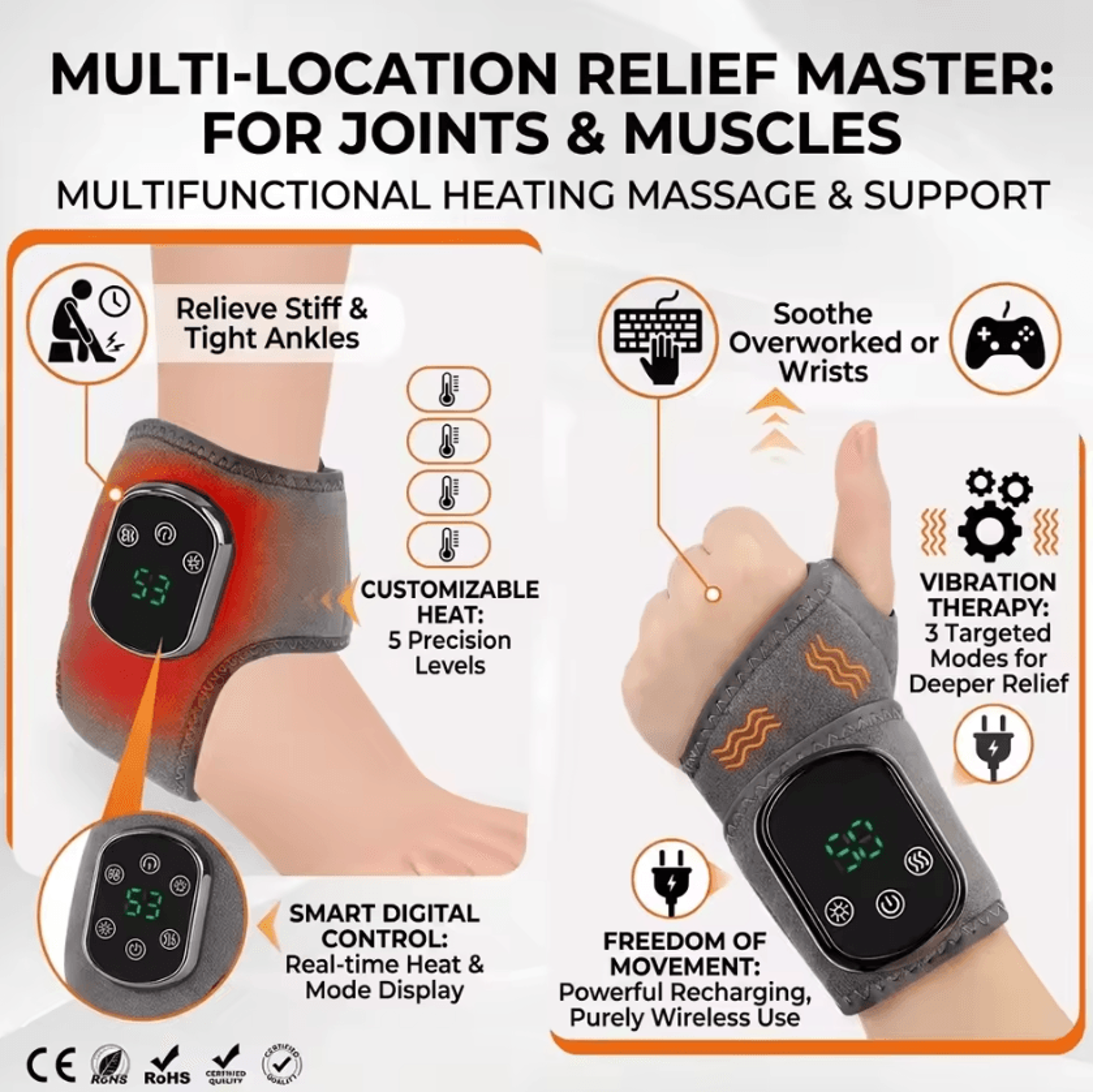 cordless heated ankle massager – rechargeable vibration foot wrap with 5 heat levels & 3 massage modes