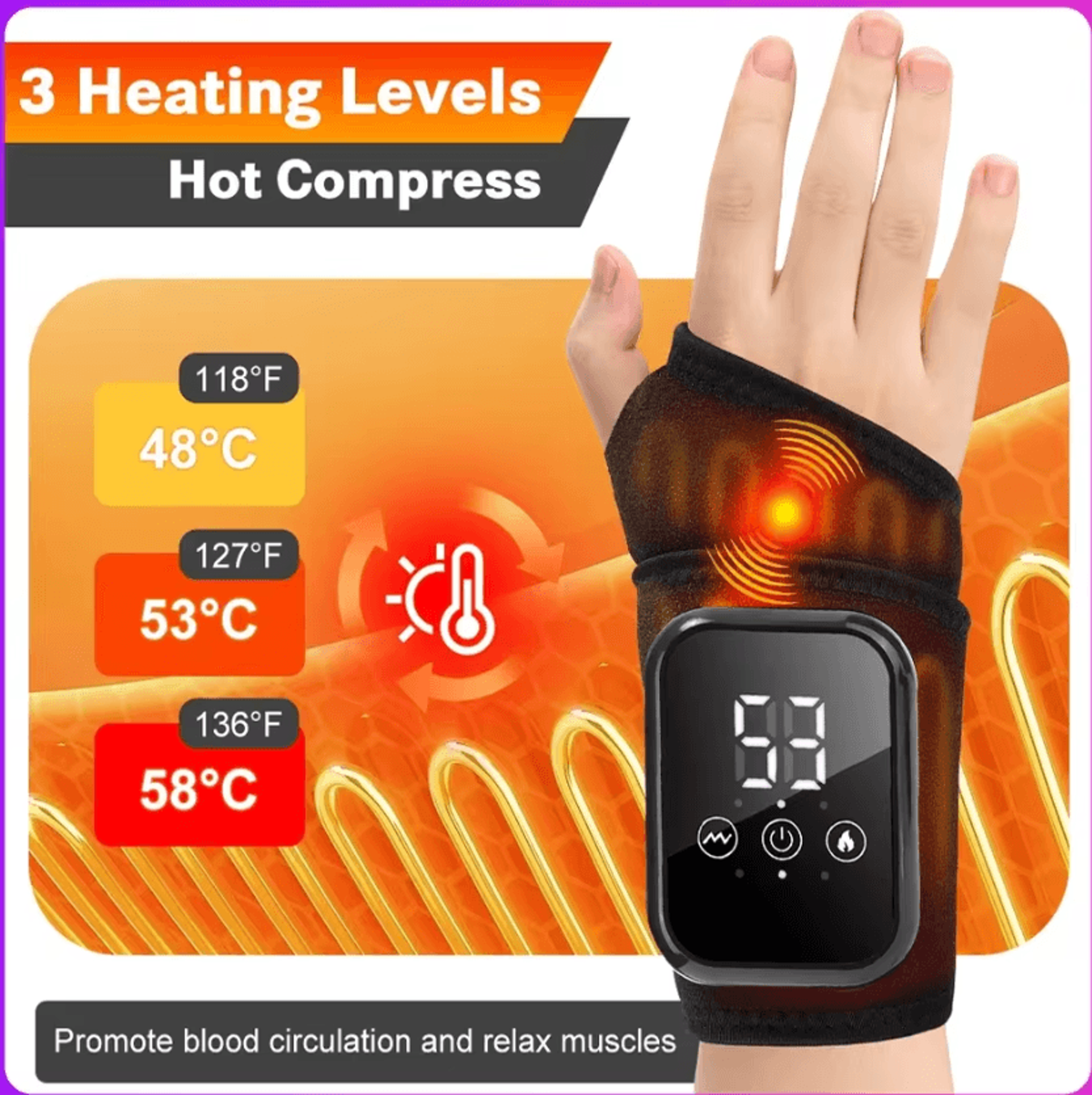 electric heated wrist massager – adjustable wrist support brace with 3 heat levels for hand & wrist comfort
