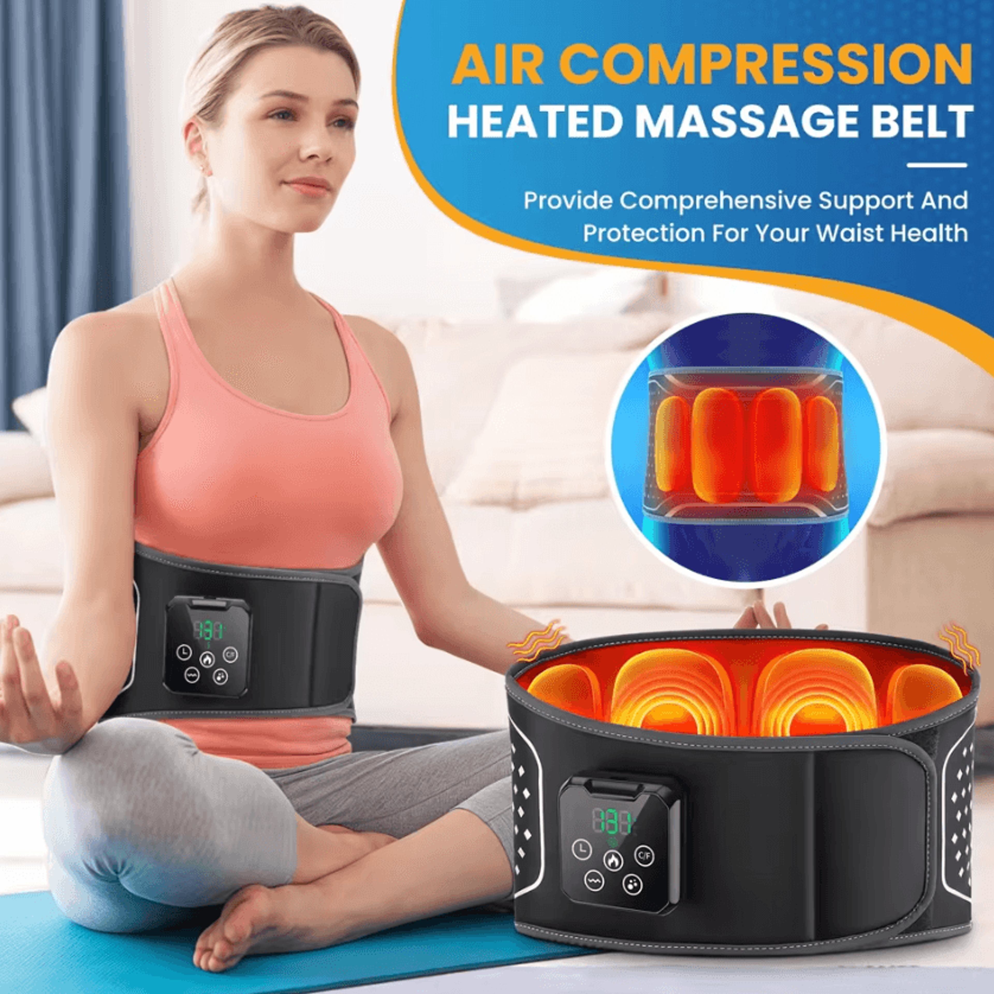 inflatable lumbar support belt – heated waist massager with vibration for lower back comfort
