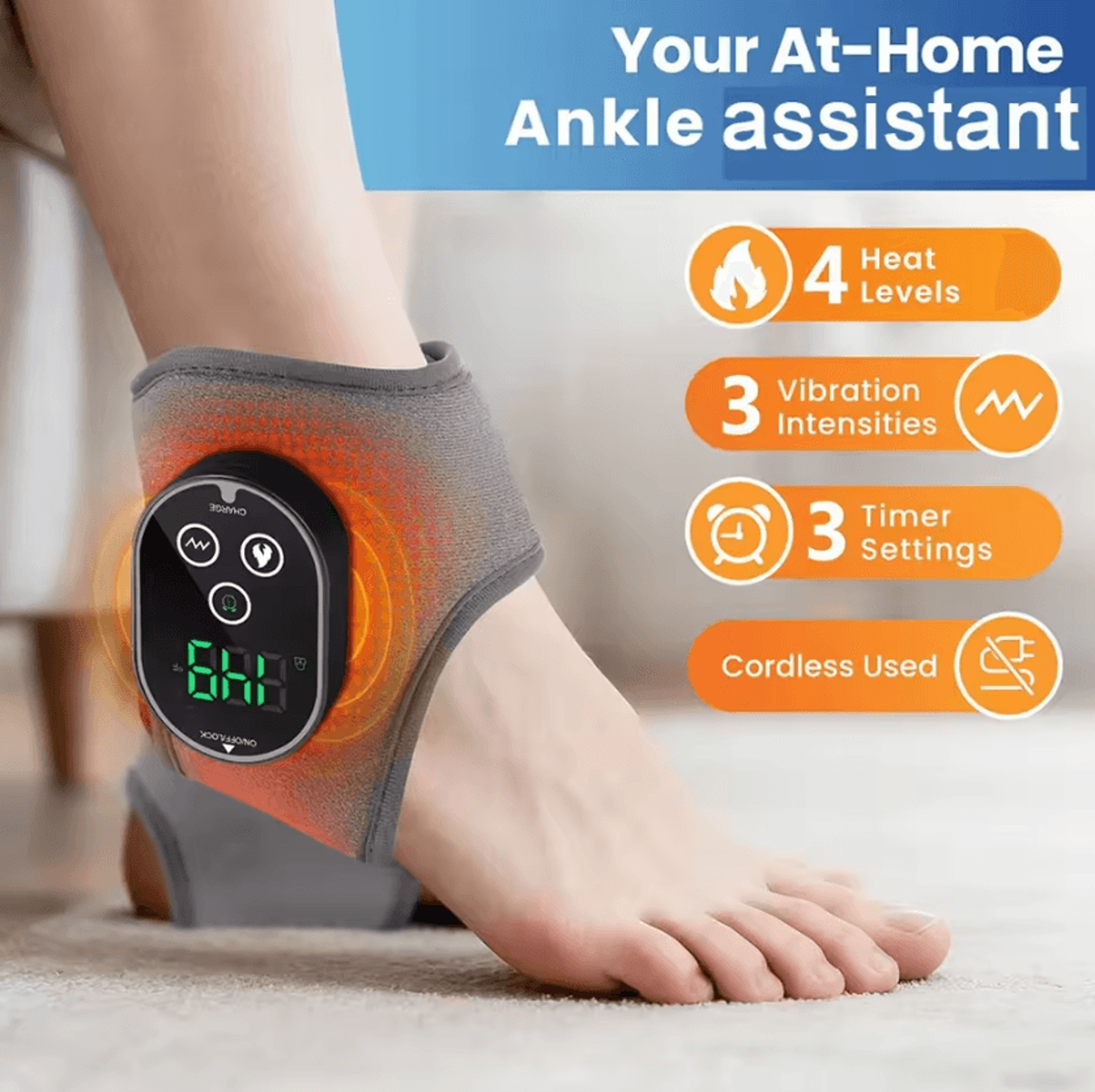 cordless heated ankle massager – rechargeable ankle massage wrap with 3 massage modes & 4 heat levels