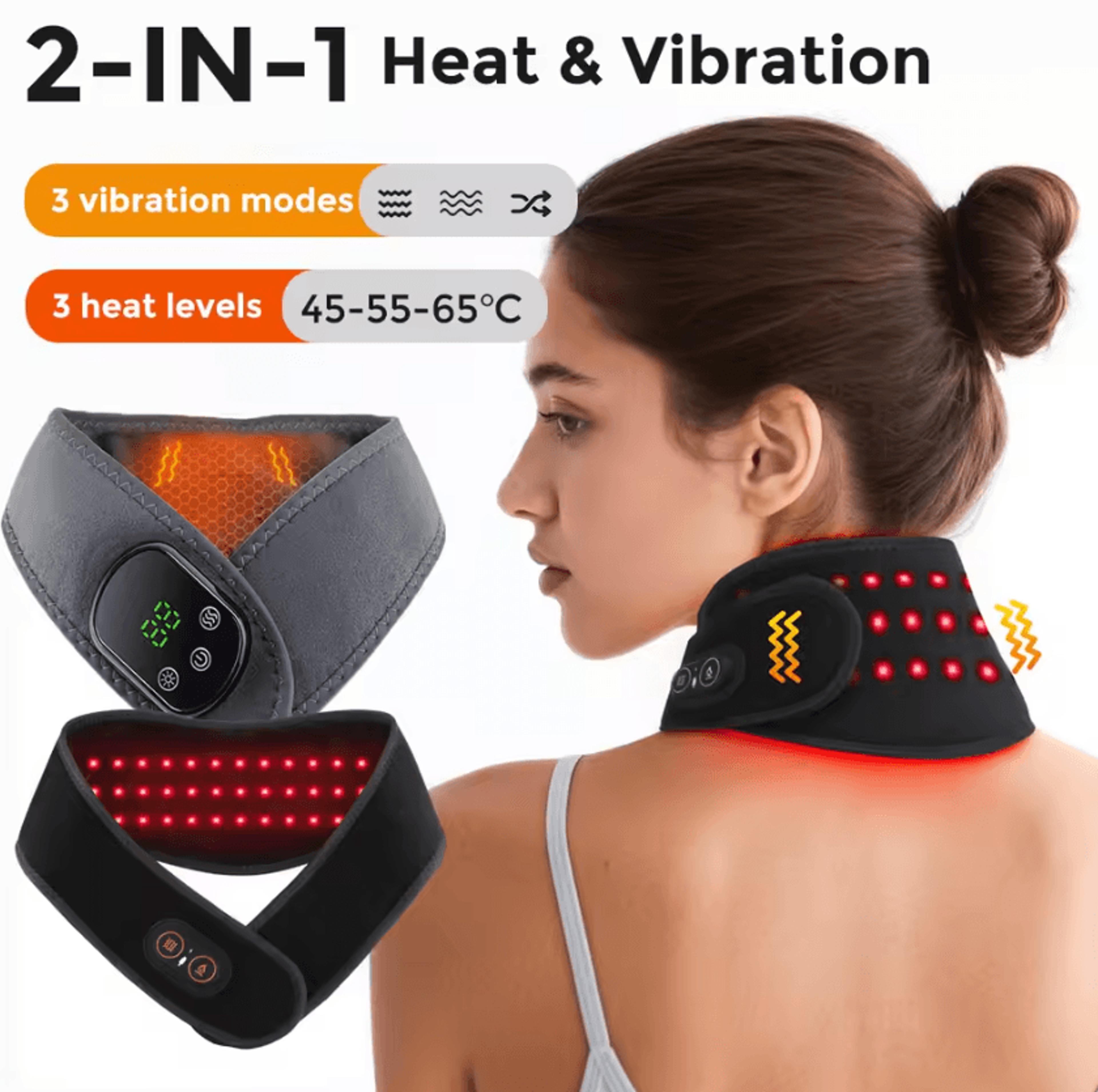 cordless red light neck massager – rechargeable heated neck massager with 36 leds, vibration & 660nm light therapy