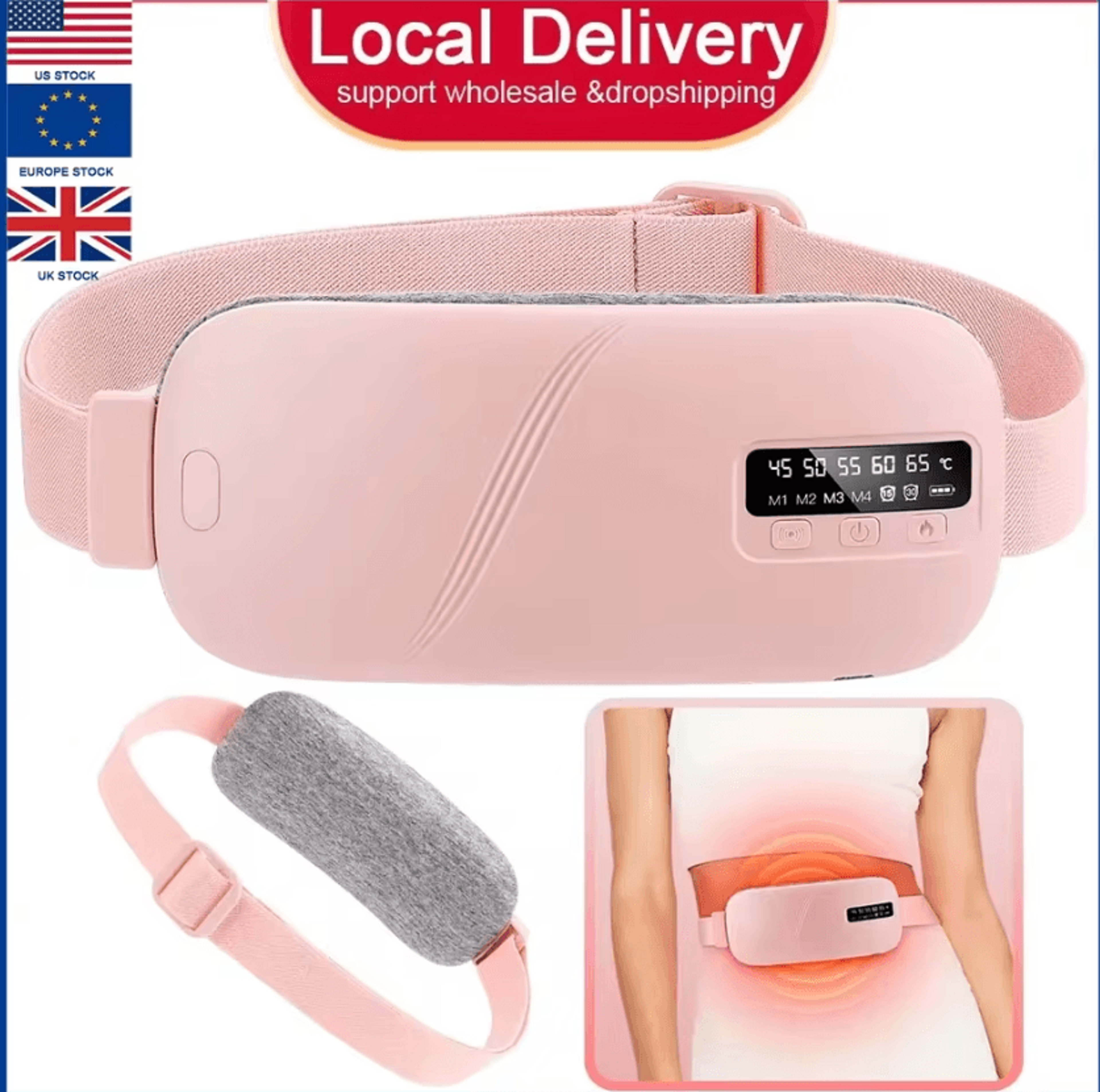 cordless heated abdominal massager belt – rechargeable heating waist wrap with 5 heat levels & vibration
