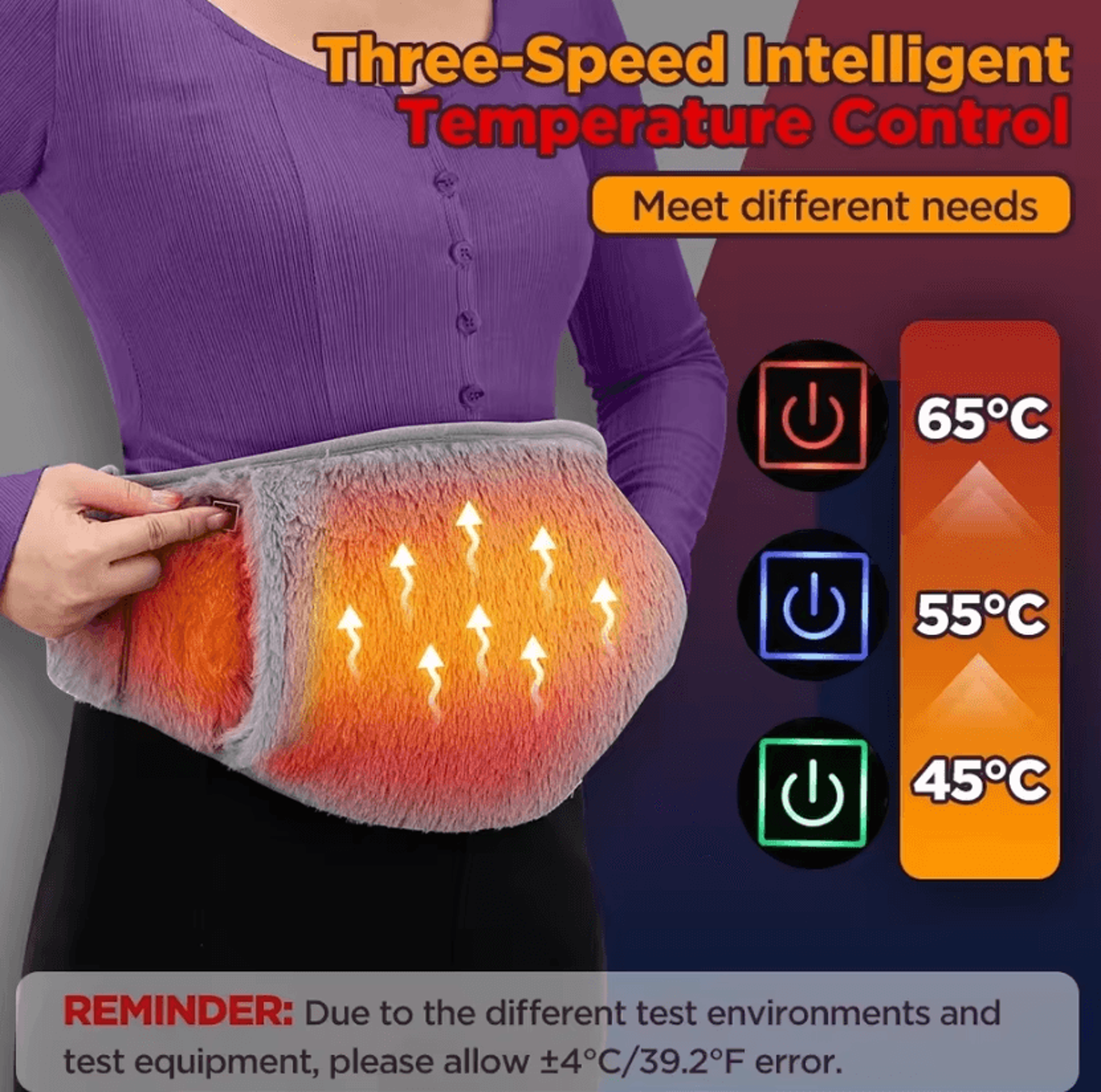 cordless electric heating waist belt – adjustable heating pad wrap with 3 temperature levels for everyday comfort