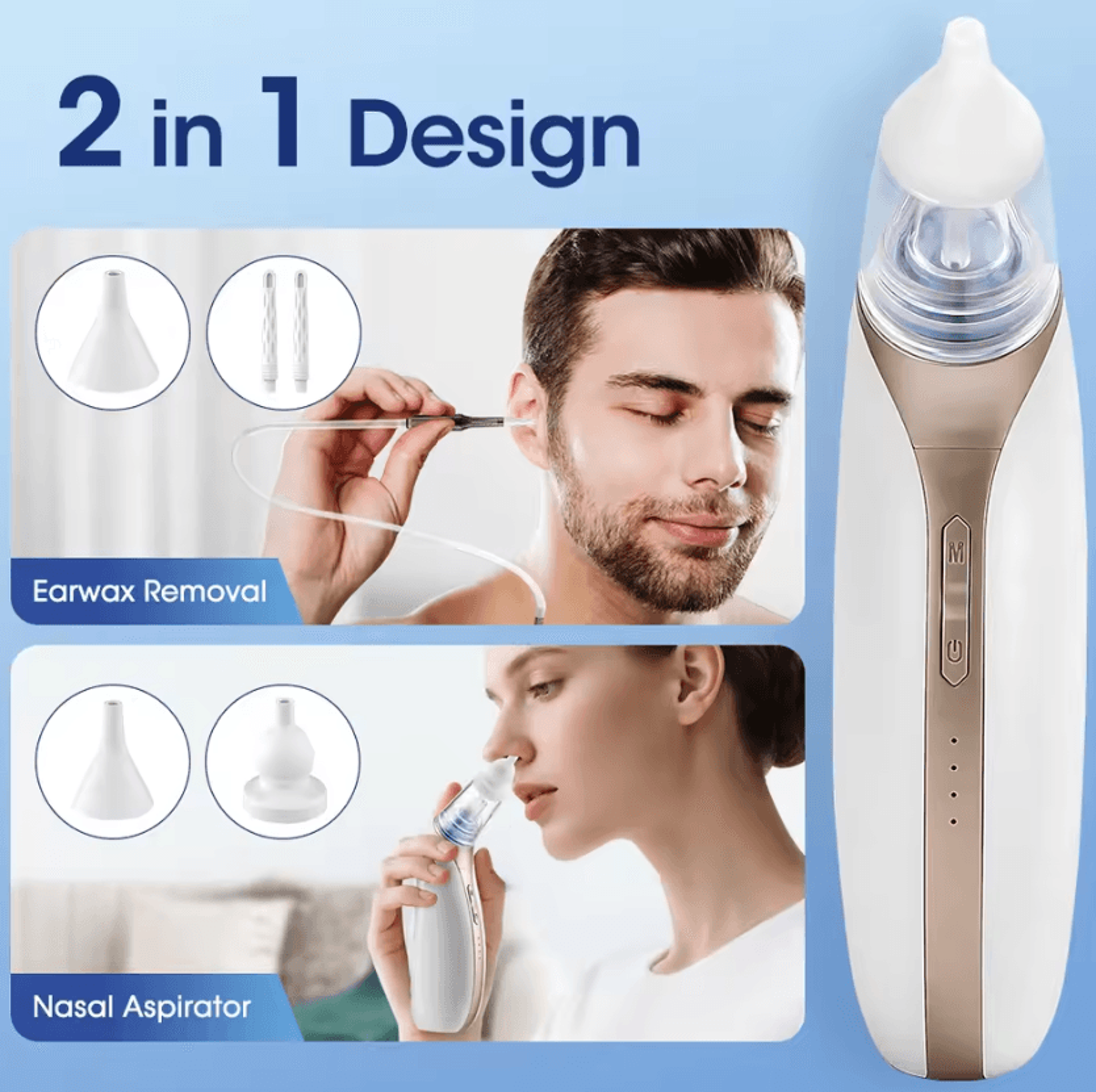 rechargeable electric nasal aspirator & ear cleaner kit – 2-in-1 baby nasal aspirator with 3 suction levels for kids & a