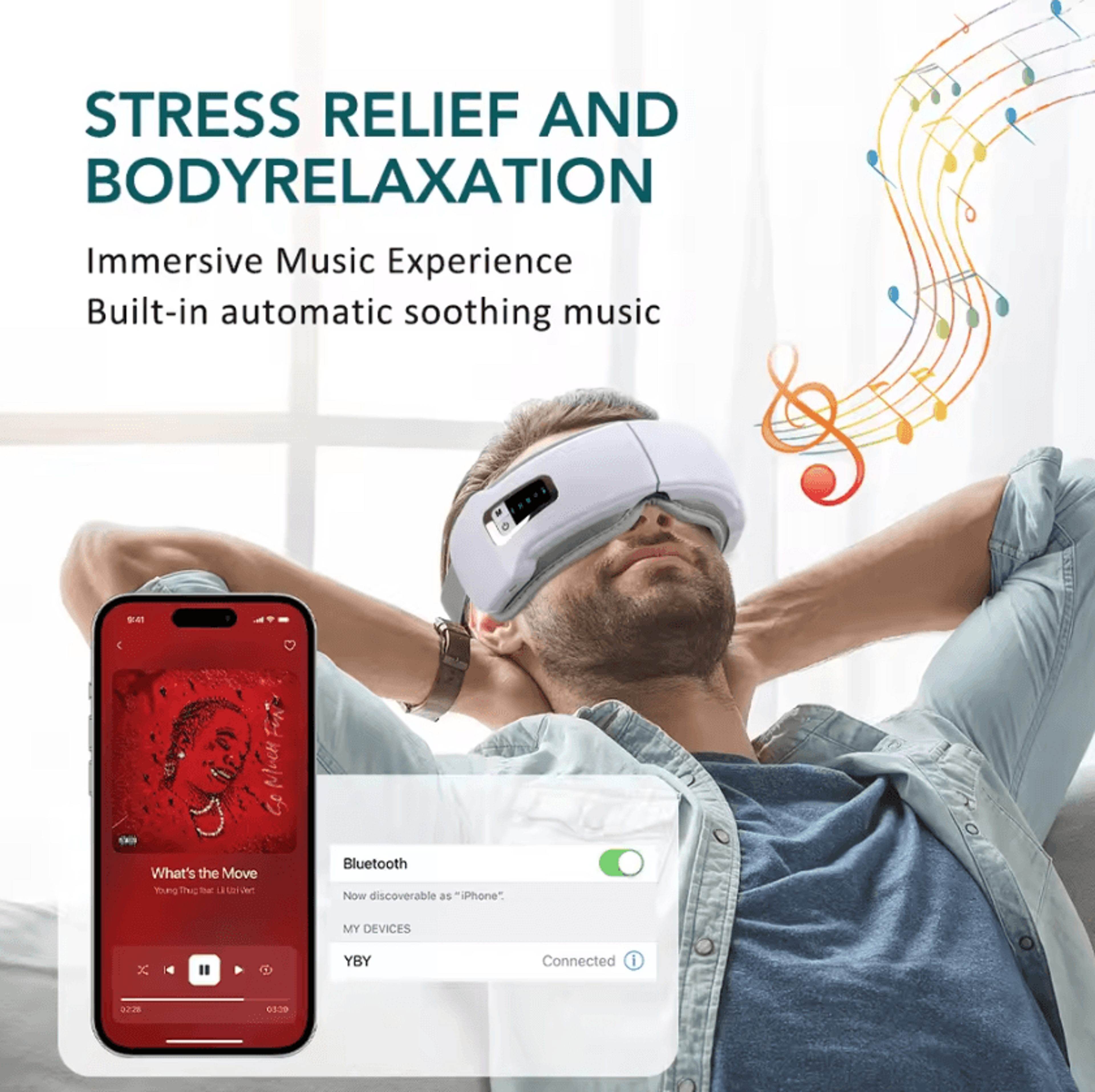 smart electric eye massager – rechargeable heated eye massager with air compression, vibration & bluetooth music