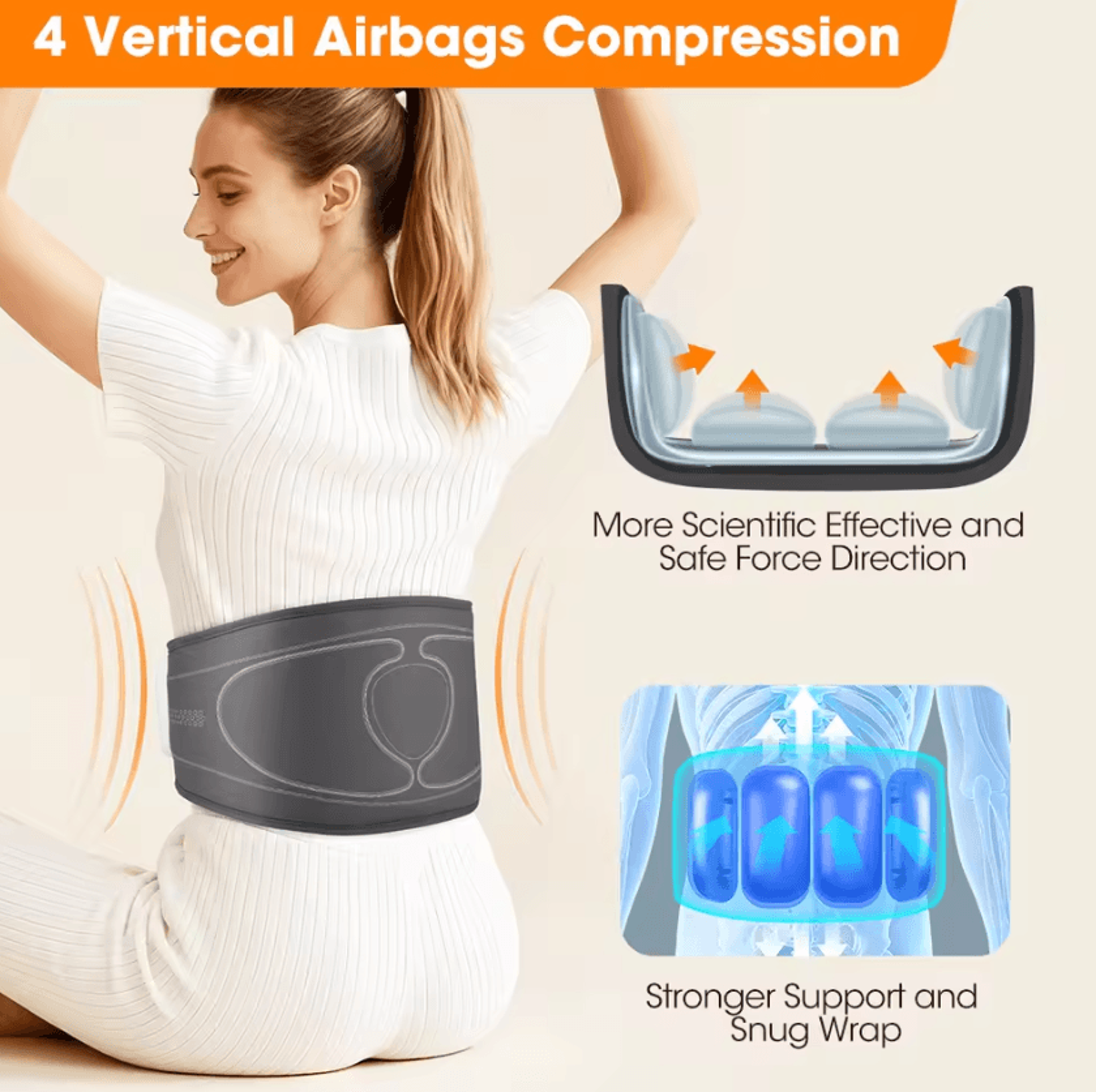 cordless air compression back massage belt – rechargeable heated waist massager with 3 massage modes, 4 intensities & 4