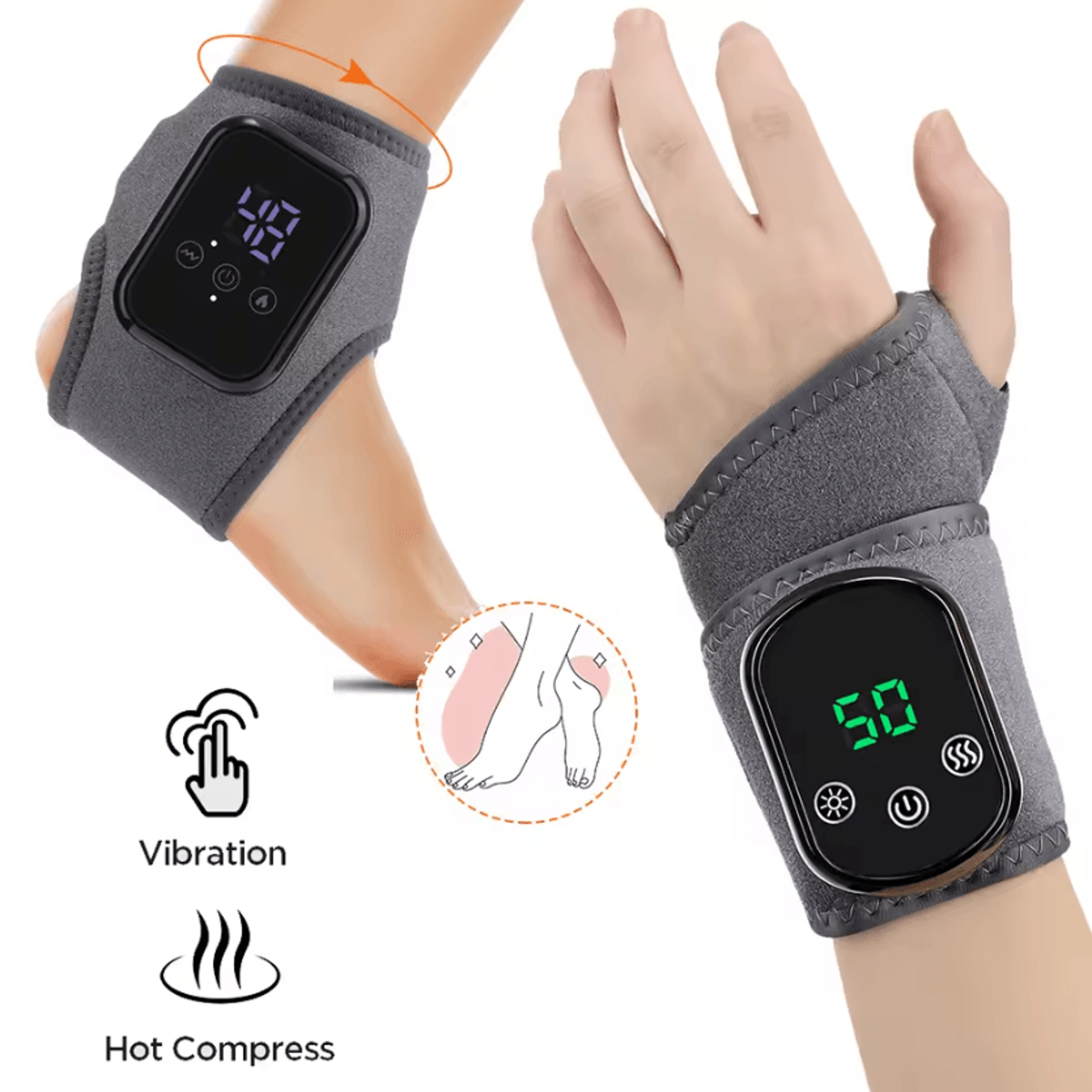 cordless electric ankle brace with 5 heat levels & 3 vibration modes