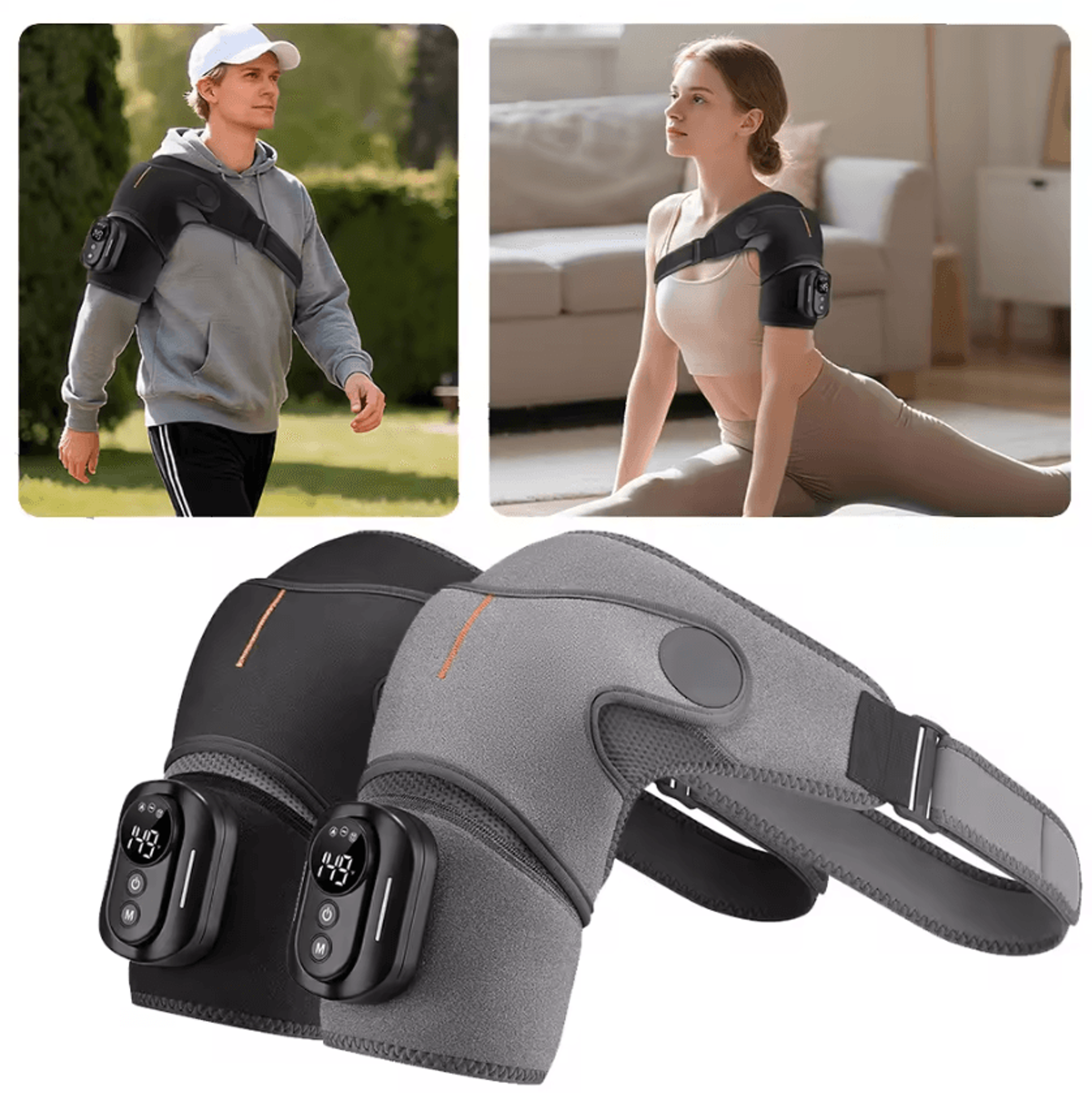 cordless shoulder massager with heat & vibration – heated shoulder wrap with remote control