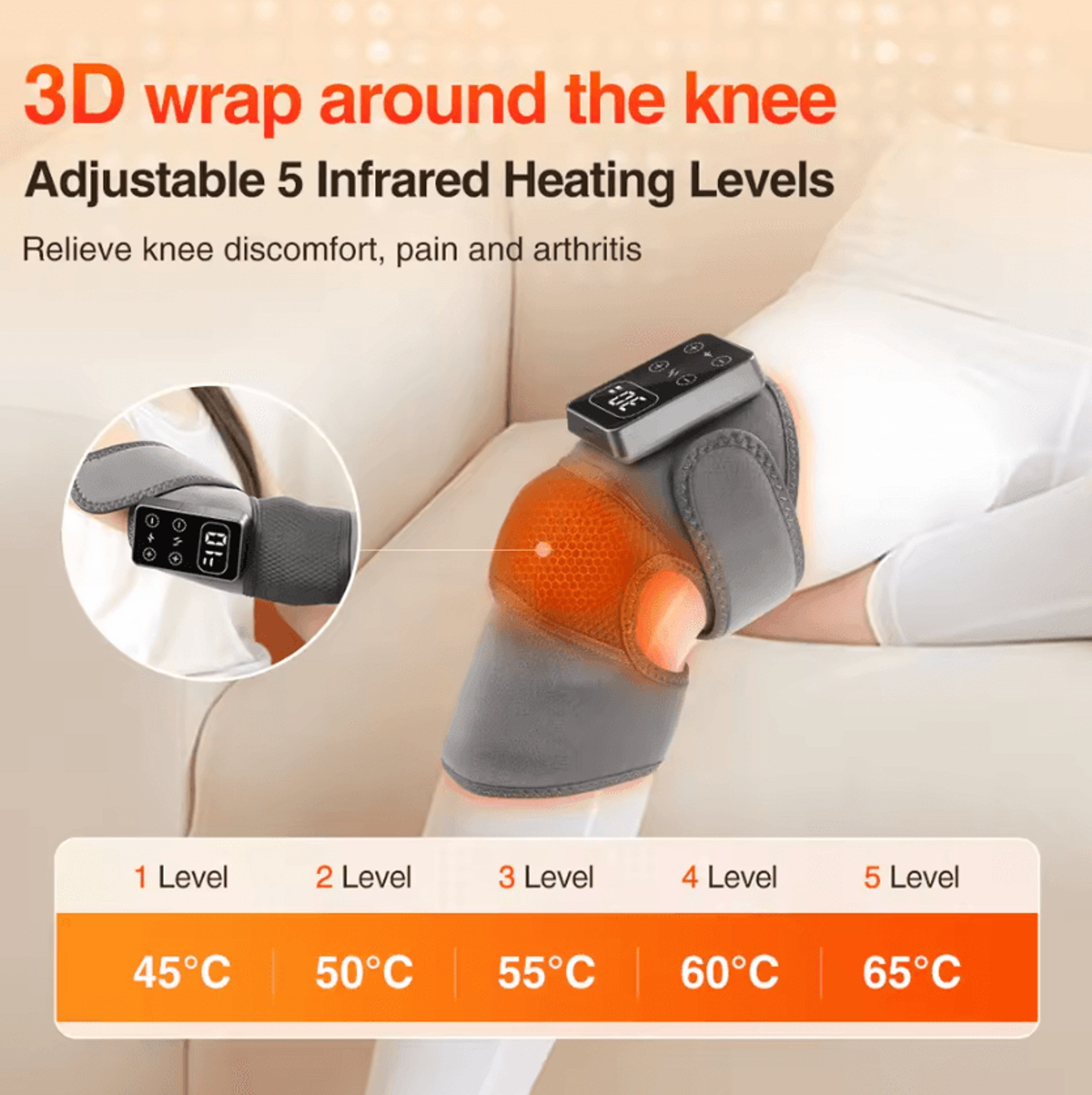 3-in-1 knee massager with heat & vibration – heating knee brace for knee, shoulder & elbow comfort