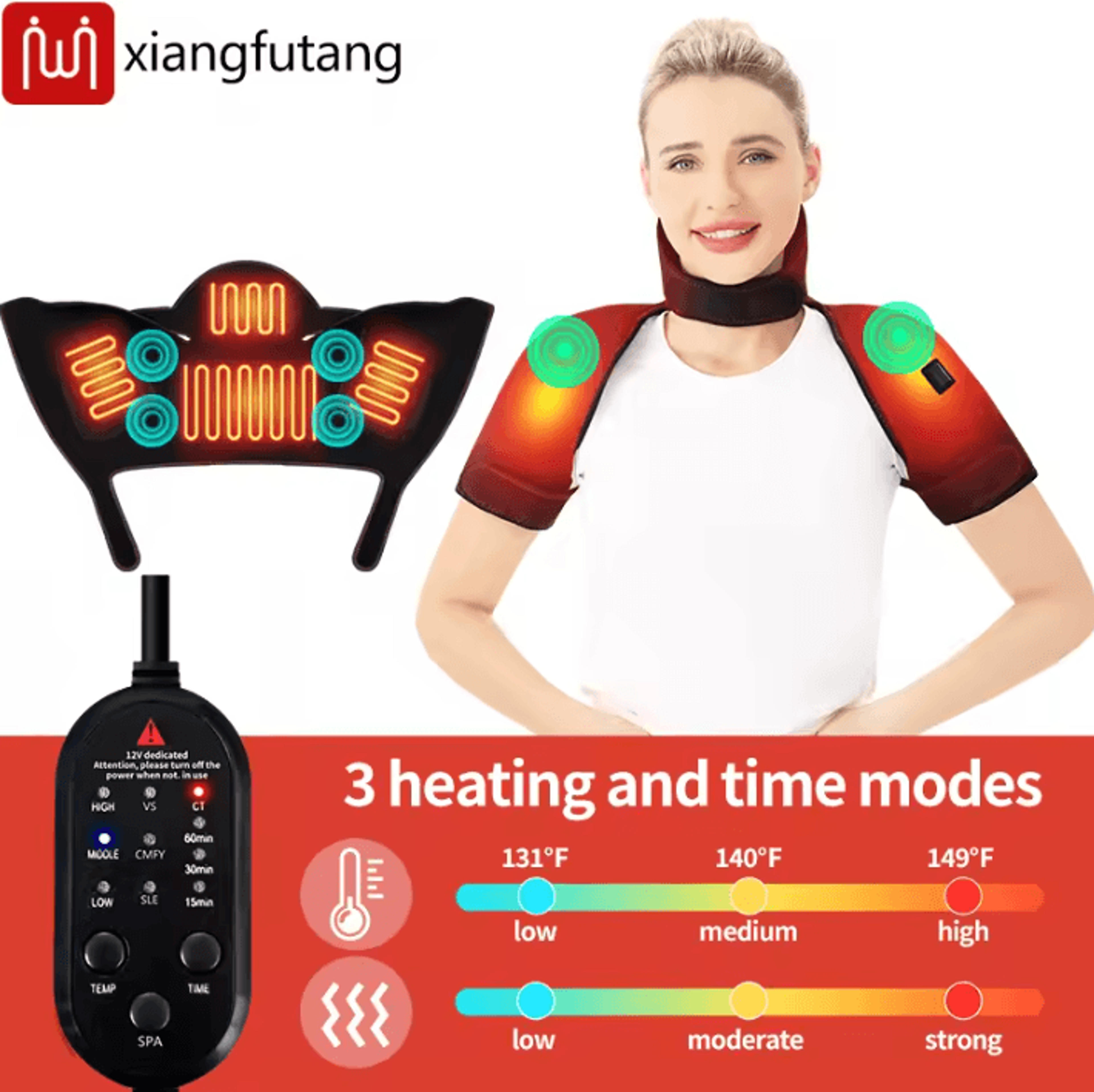 shoulder & neck heating pad – electric heated neck wrap with 3 heat levels for soothing warmth & everyday comfort