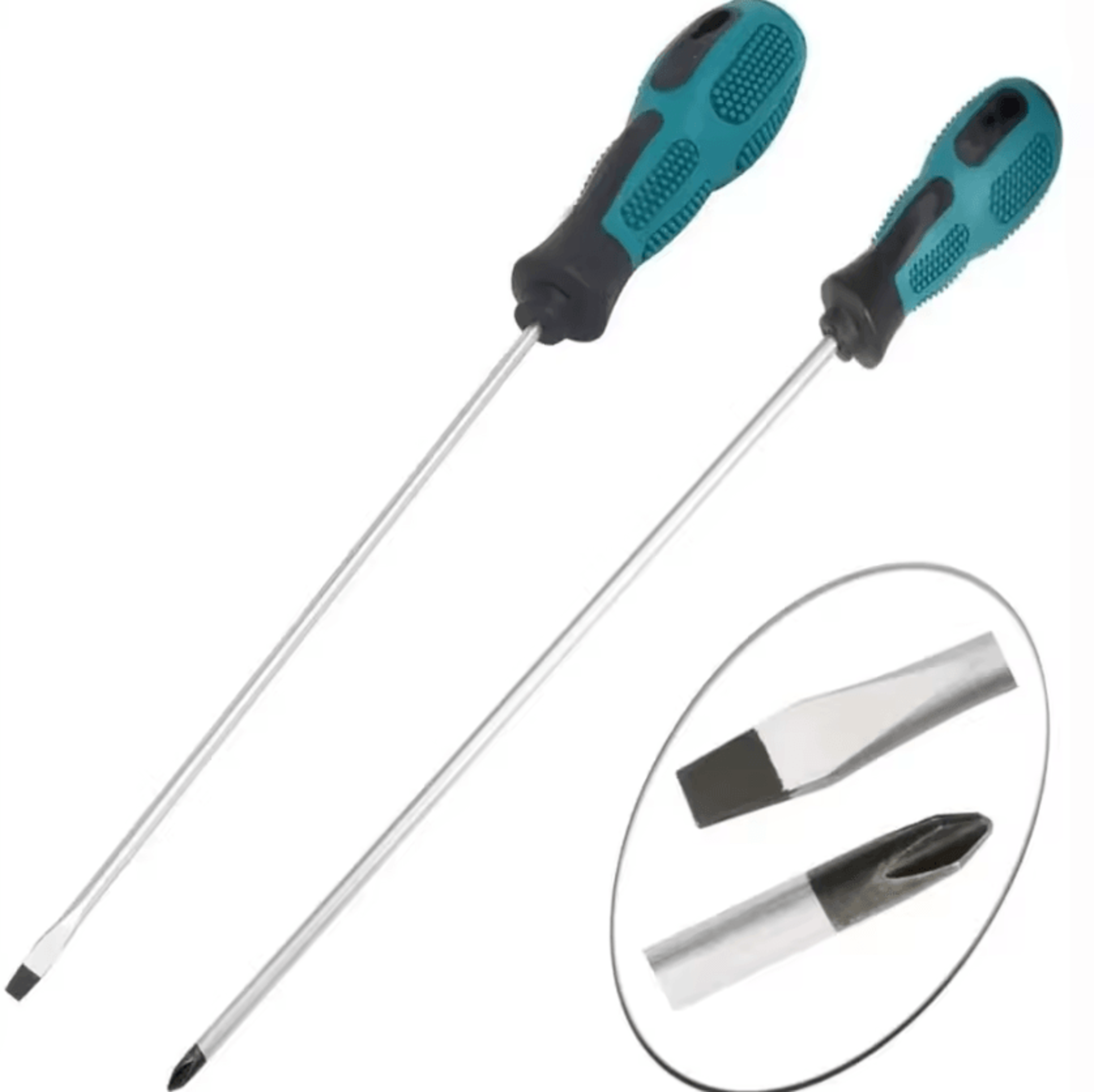 long magnetic slotted & phillips screwdriver with rubber grip