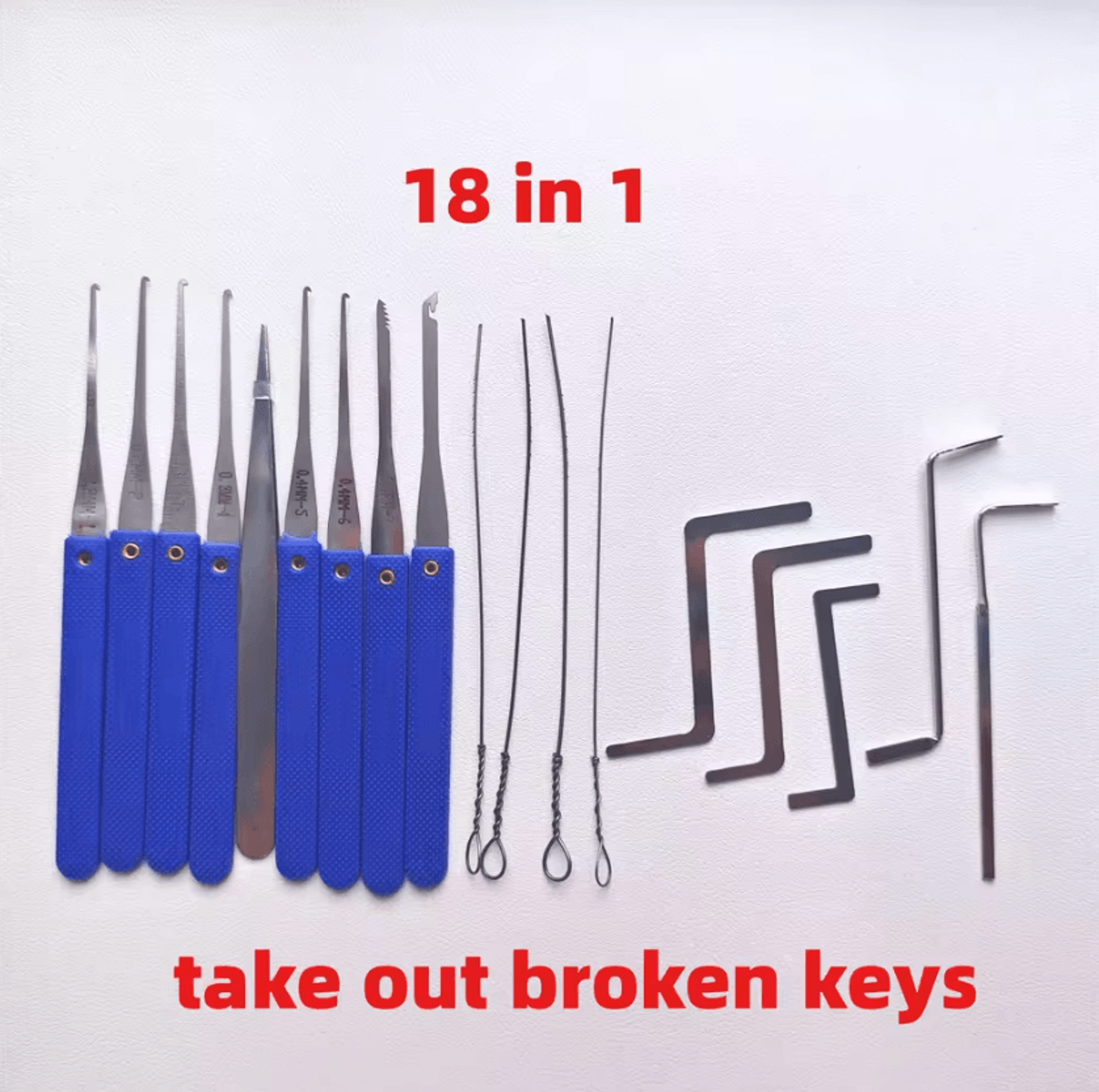 18-in-1 broken key extractor tool kit with tension wrenches