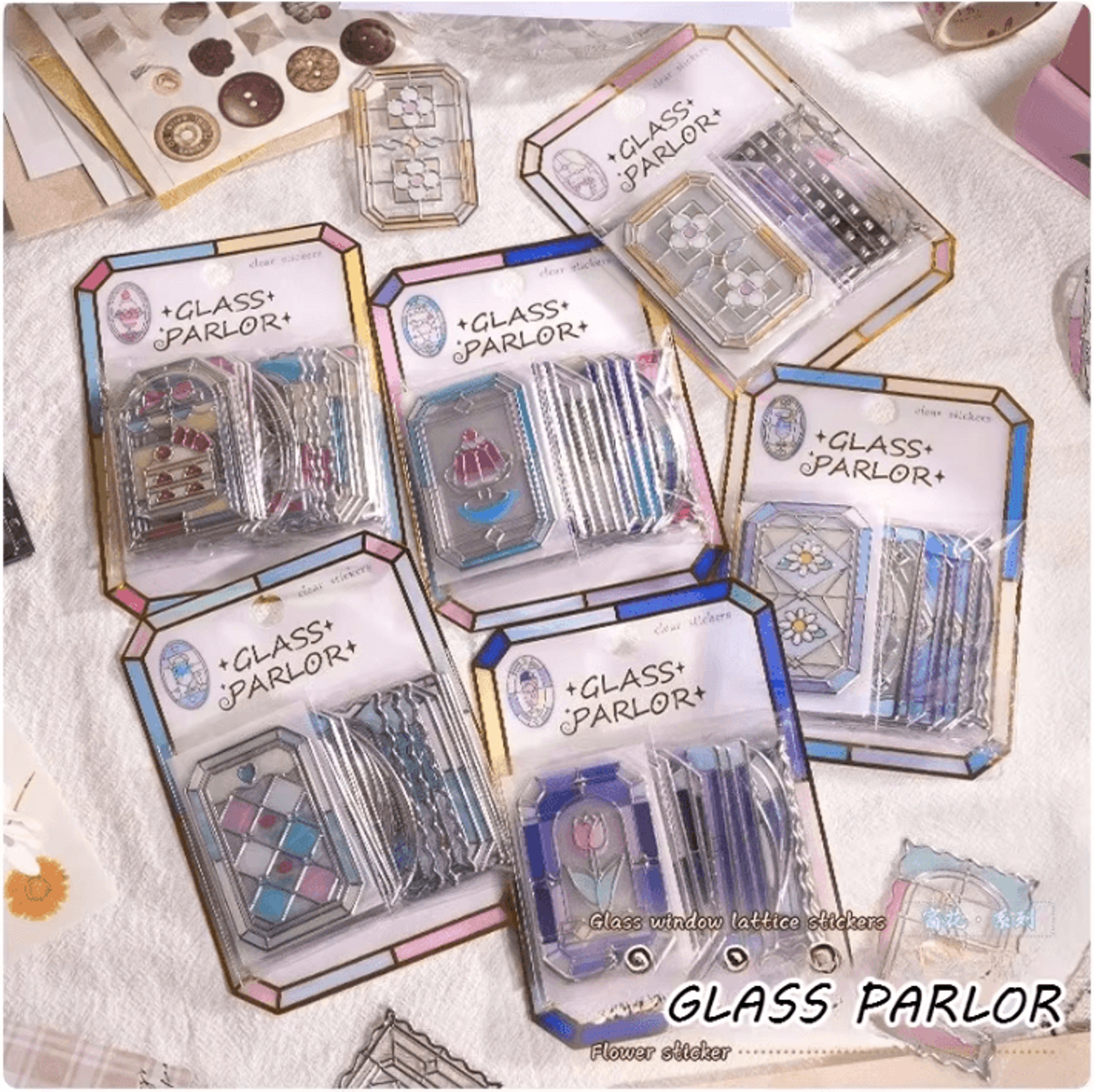 3d kawaii stained glass sticker sheet – japanese aesthetic scrapbook & journal stickers