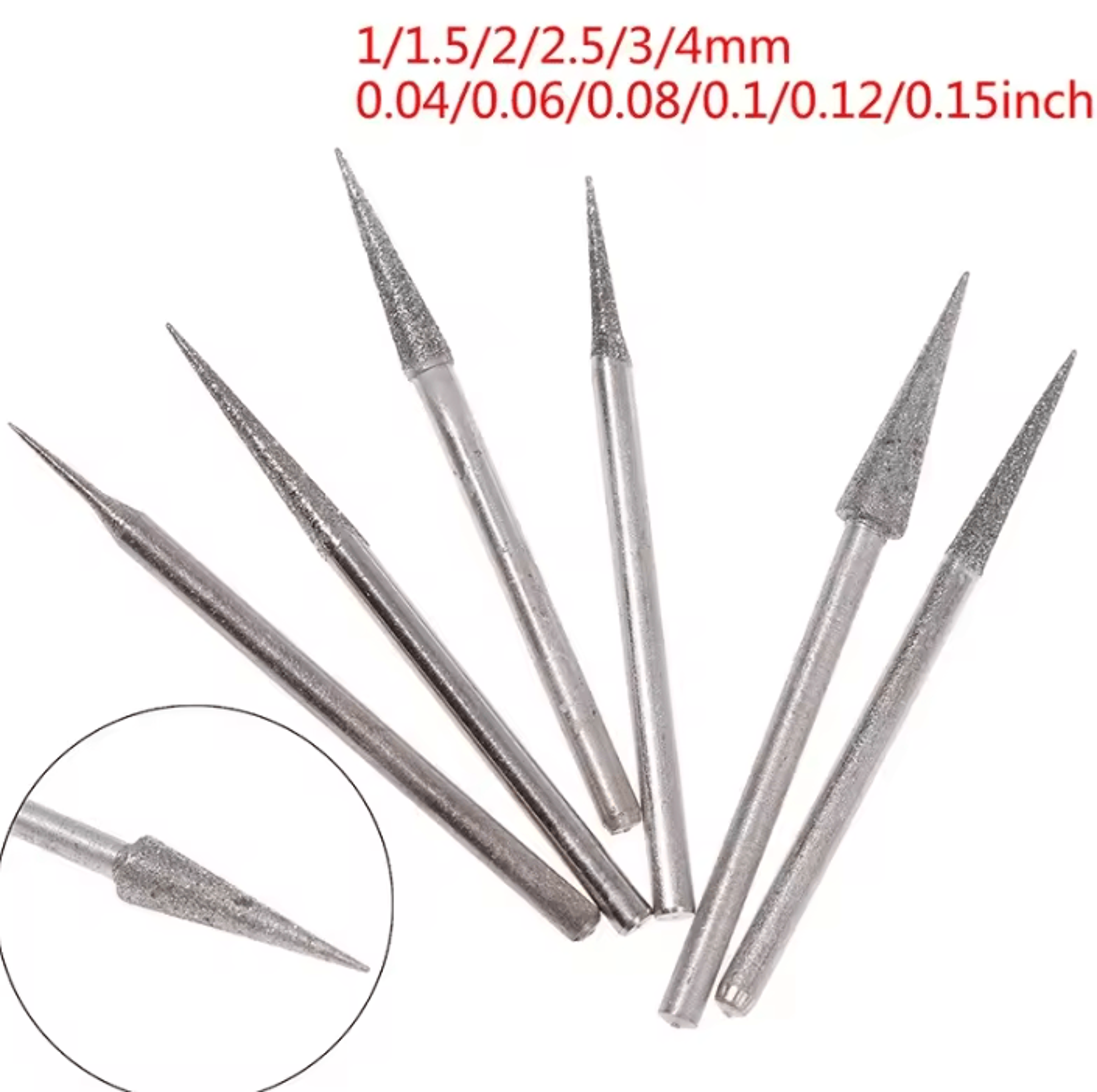 6-piece diamond grinding burr set – 1–4mm engraving bits with 2.35mm shank