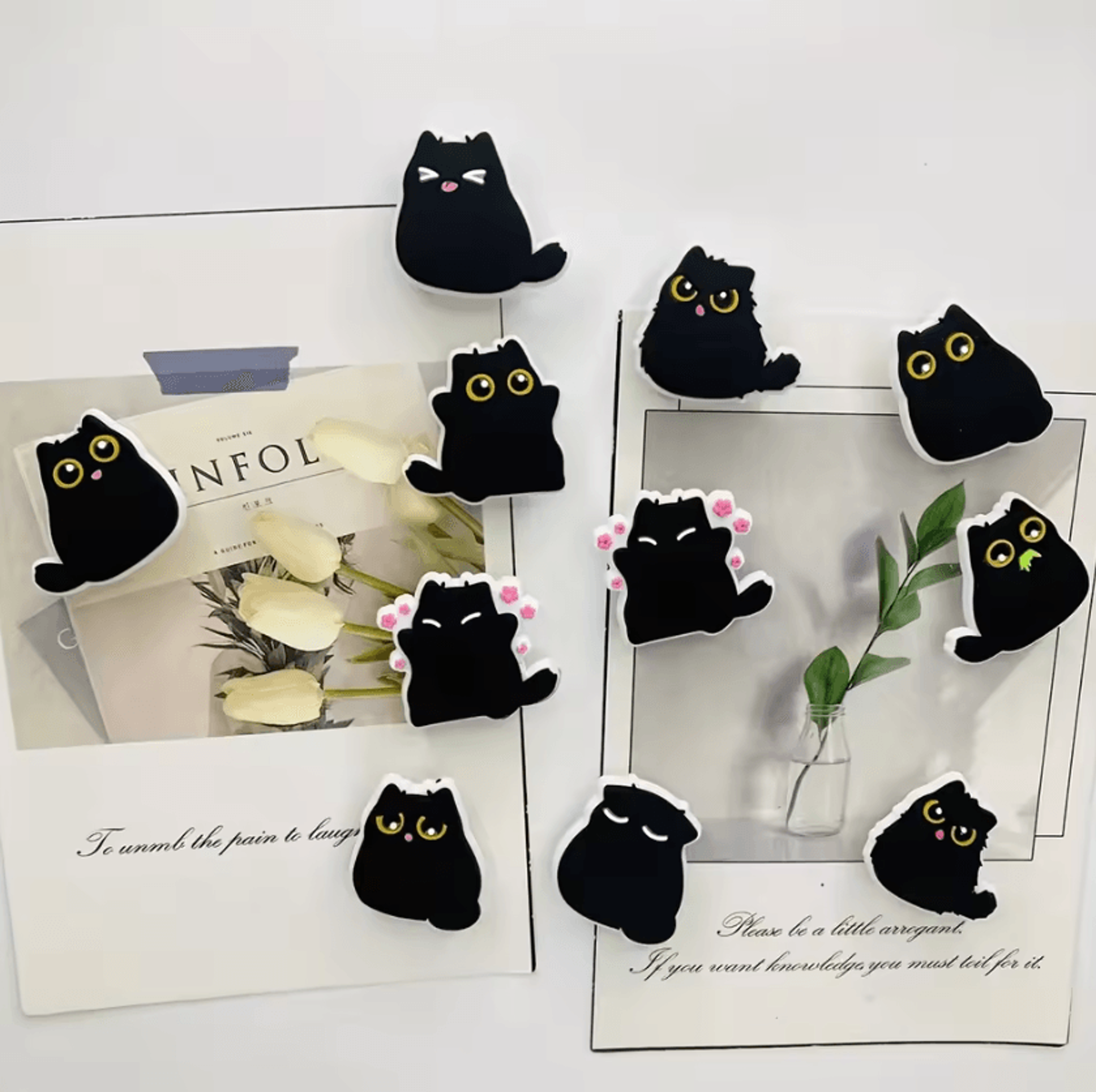 6-piece kawaii black cat fridge magnets – cute resin magnetic decor set