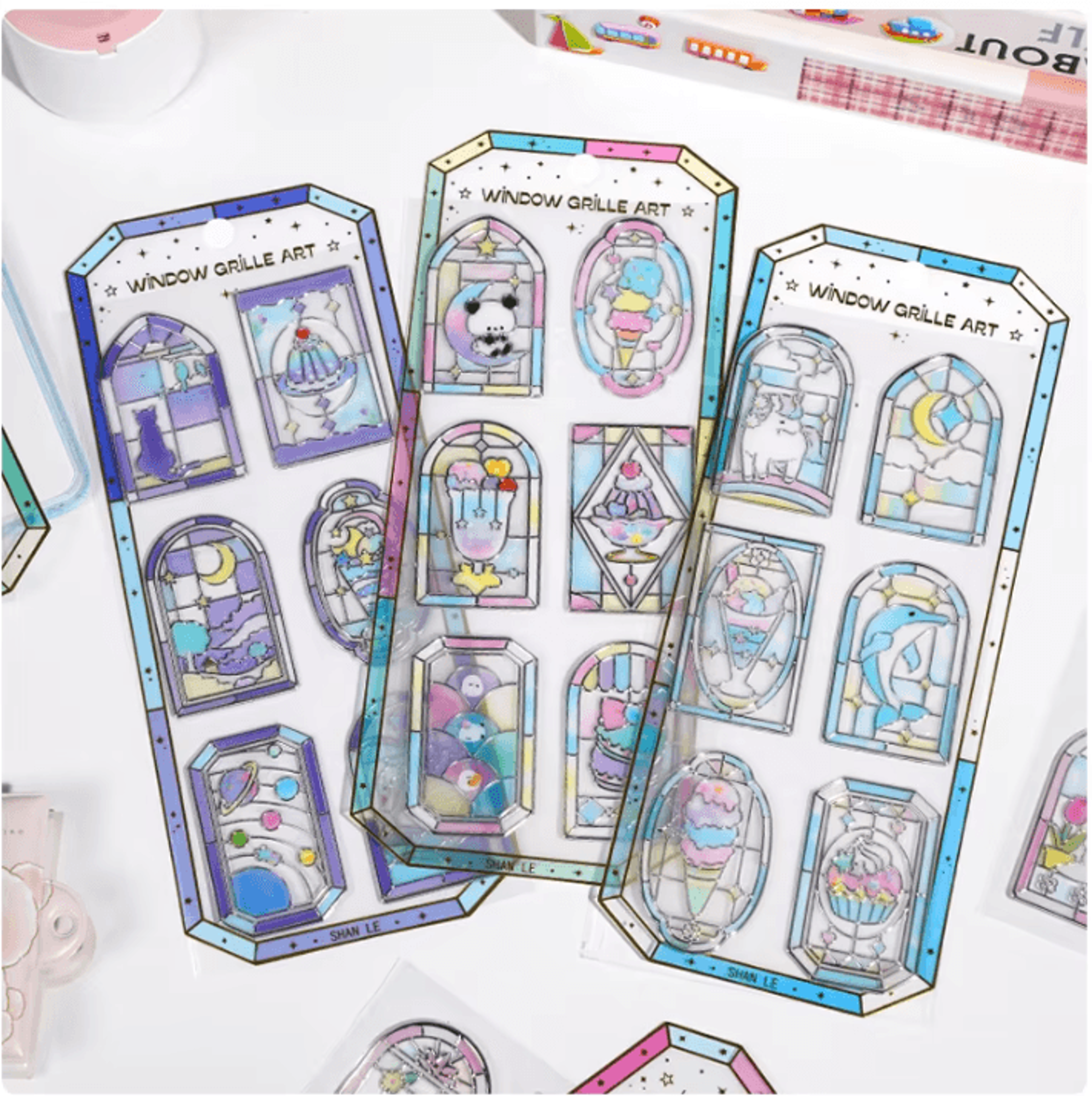3d japanese kawaii stained glass dessert stickers – cute scrapbooking sticker sheet