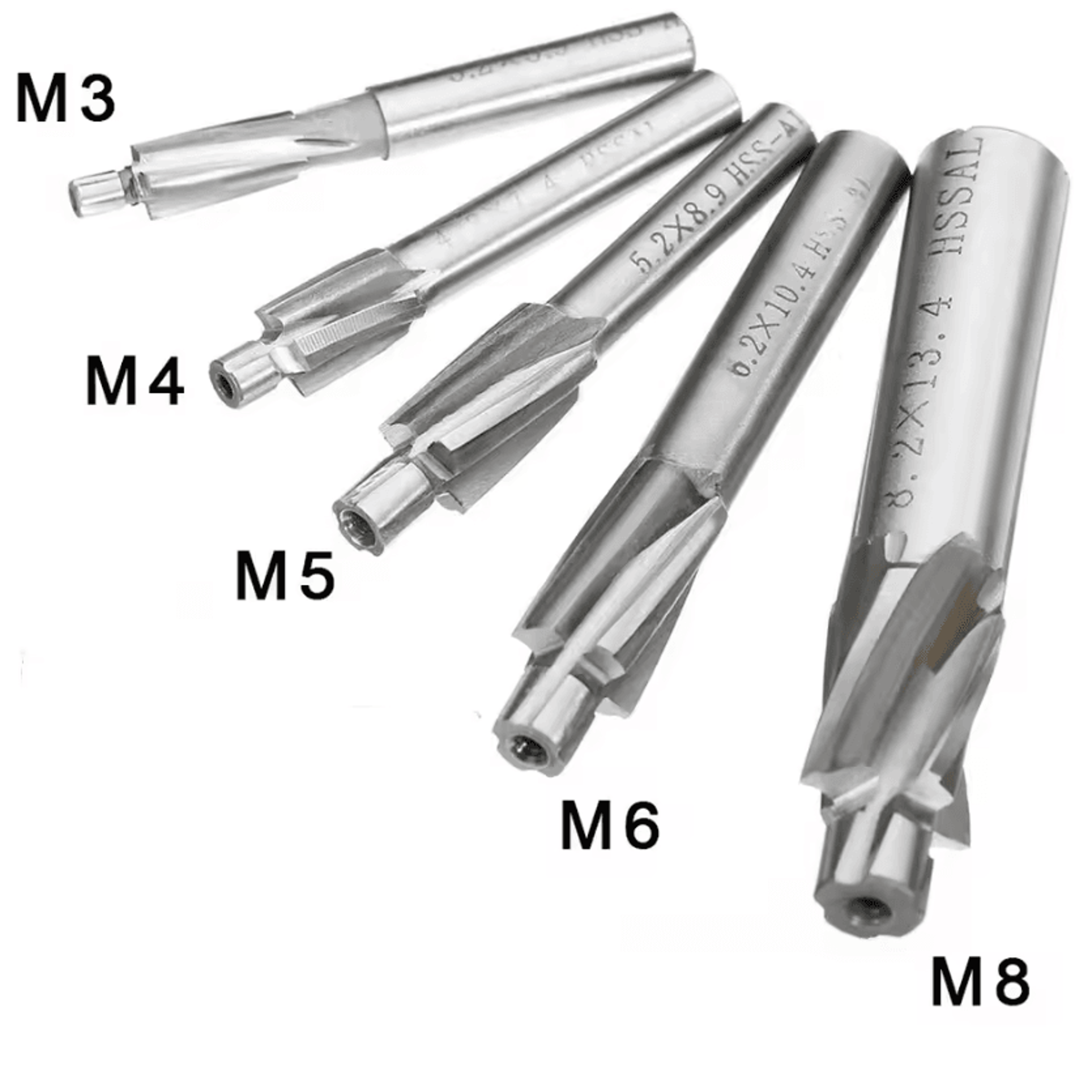 hss counterbore end mill set – m3-m8 countersink & flat counterbore drill bits