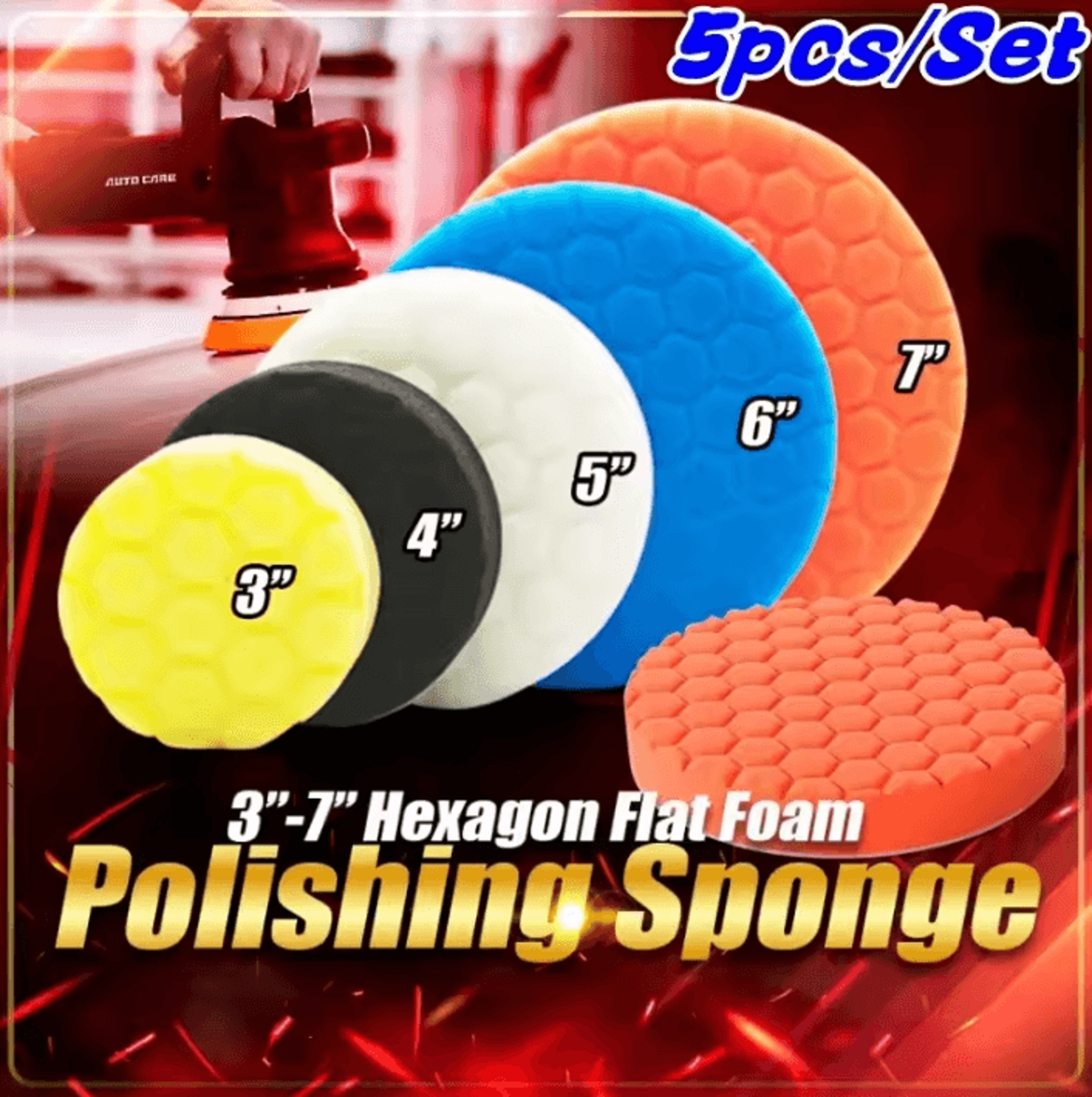 5-piece car polishing pad kit self-adhesive buffing sponge pads 3–7 inch
