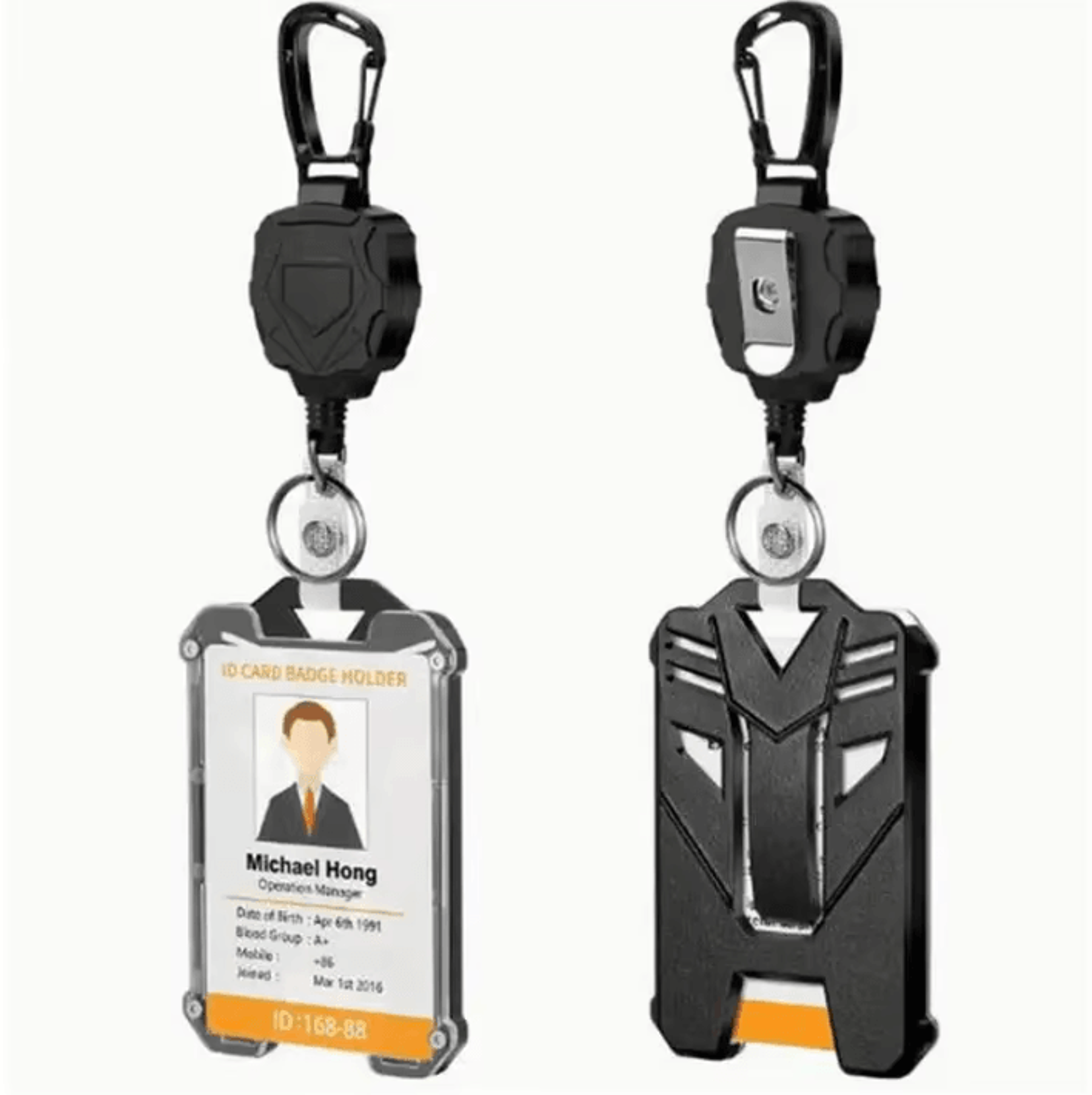 heavy duty retractable badge holder with id card cover & reel clip