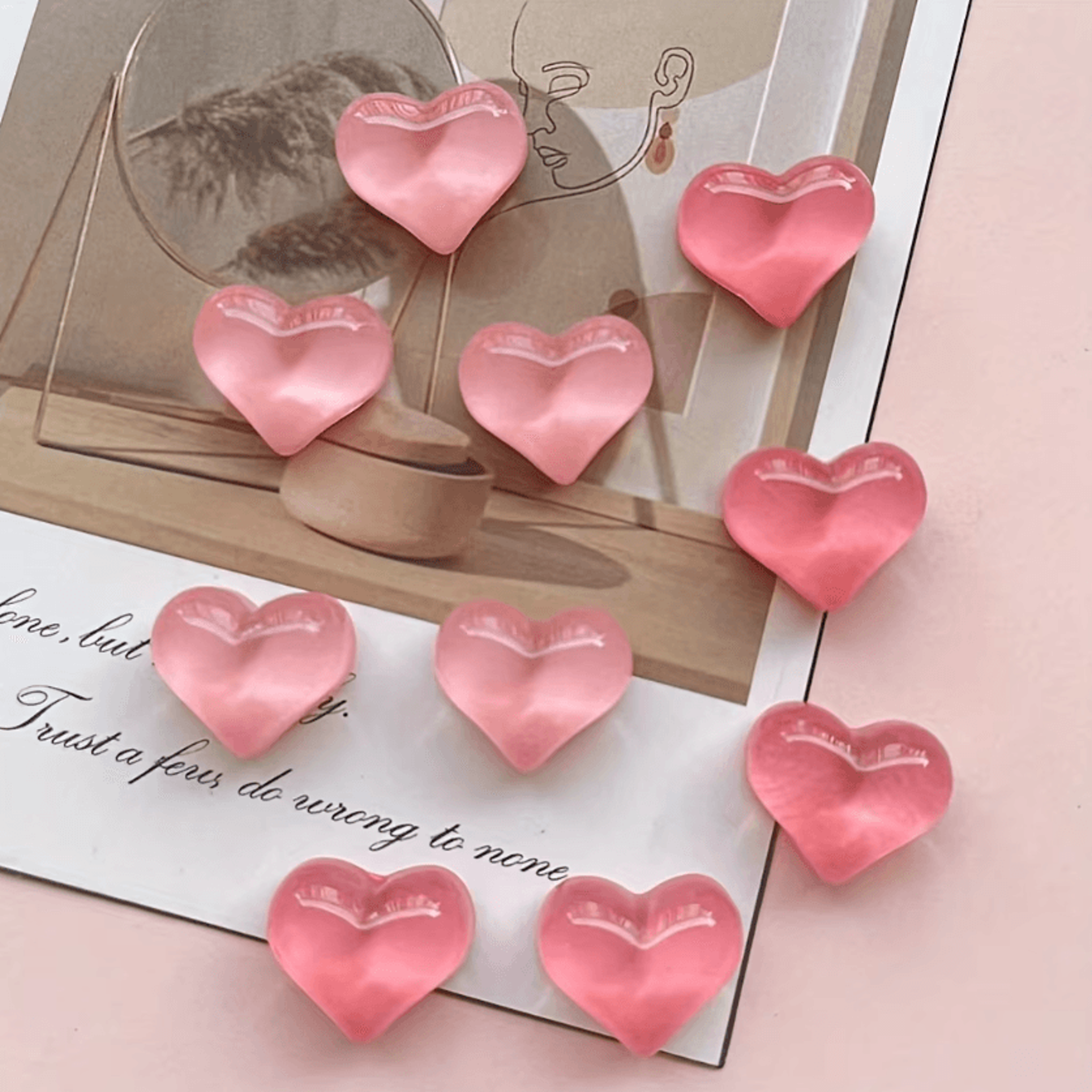 10-piece heart-shaped resin refrigerator magnets for kitchen & office