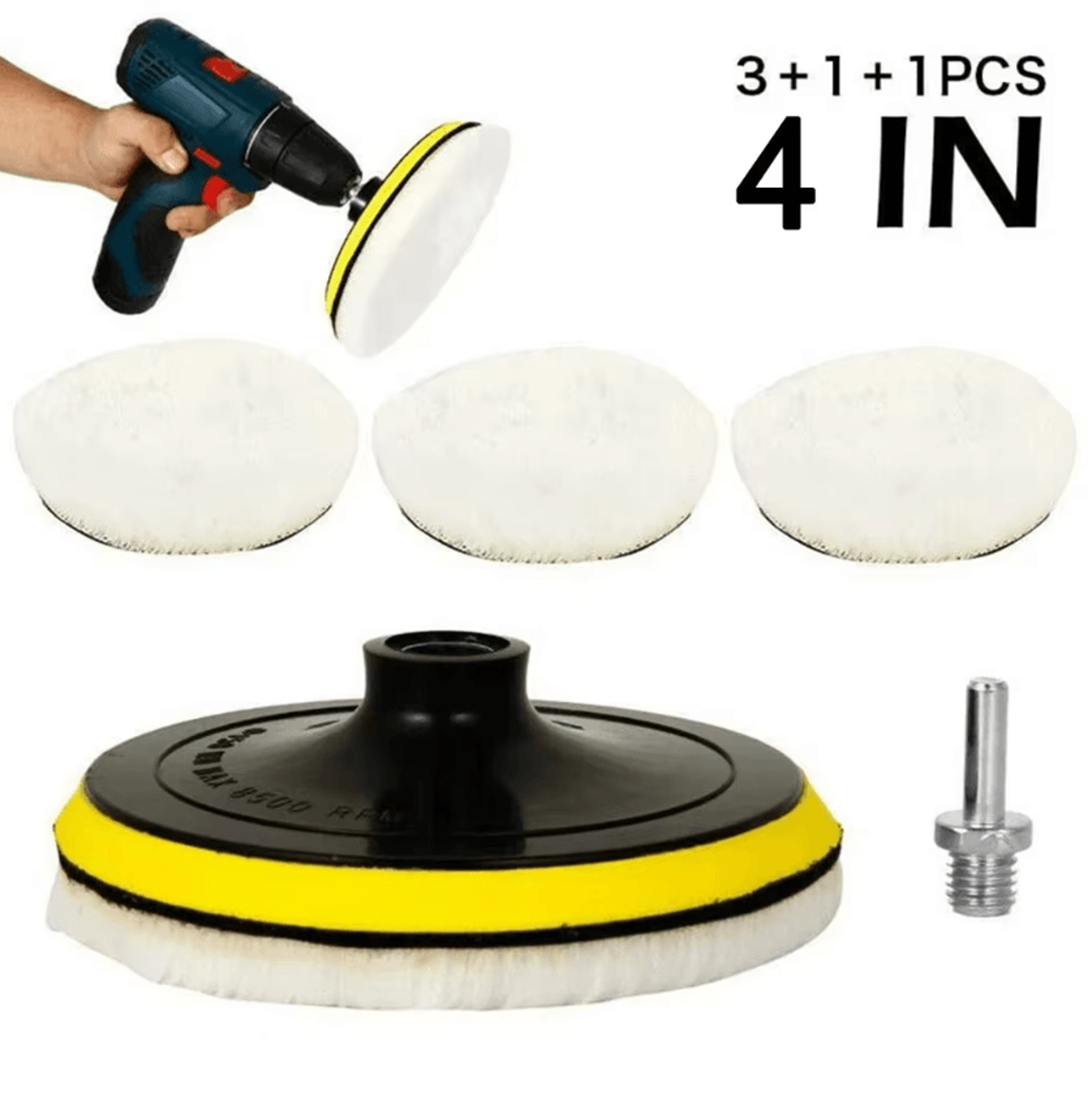 5-piece 4-inch wool polishing pad set hook & loop buffing discs for drill & polisher