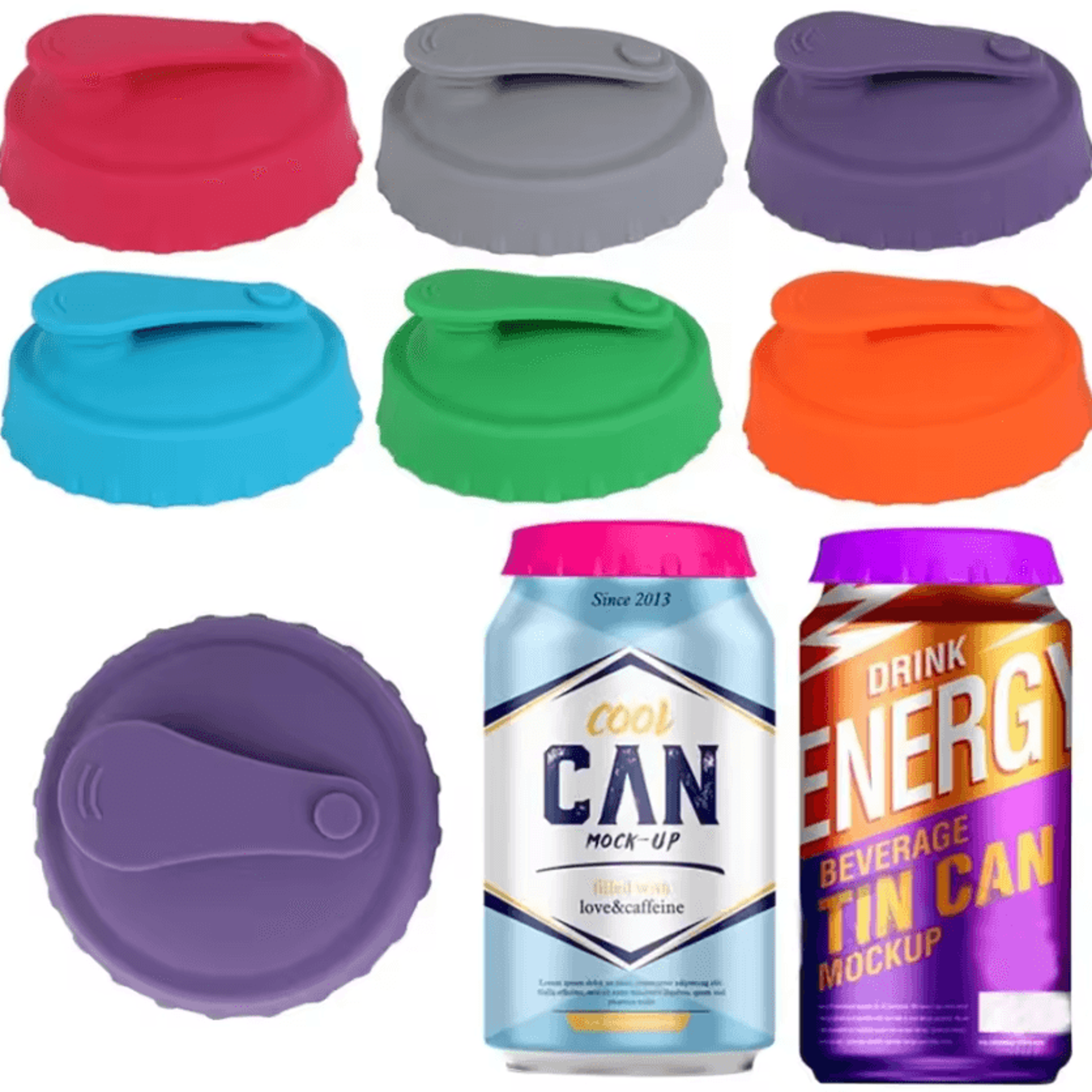 reusable silicone soda can lid set for standard beverage cans