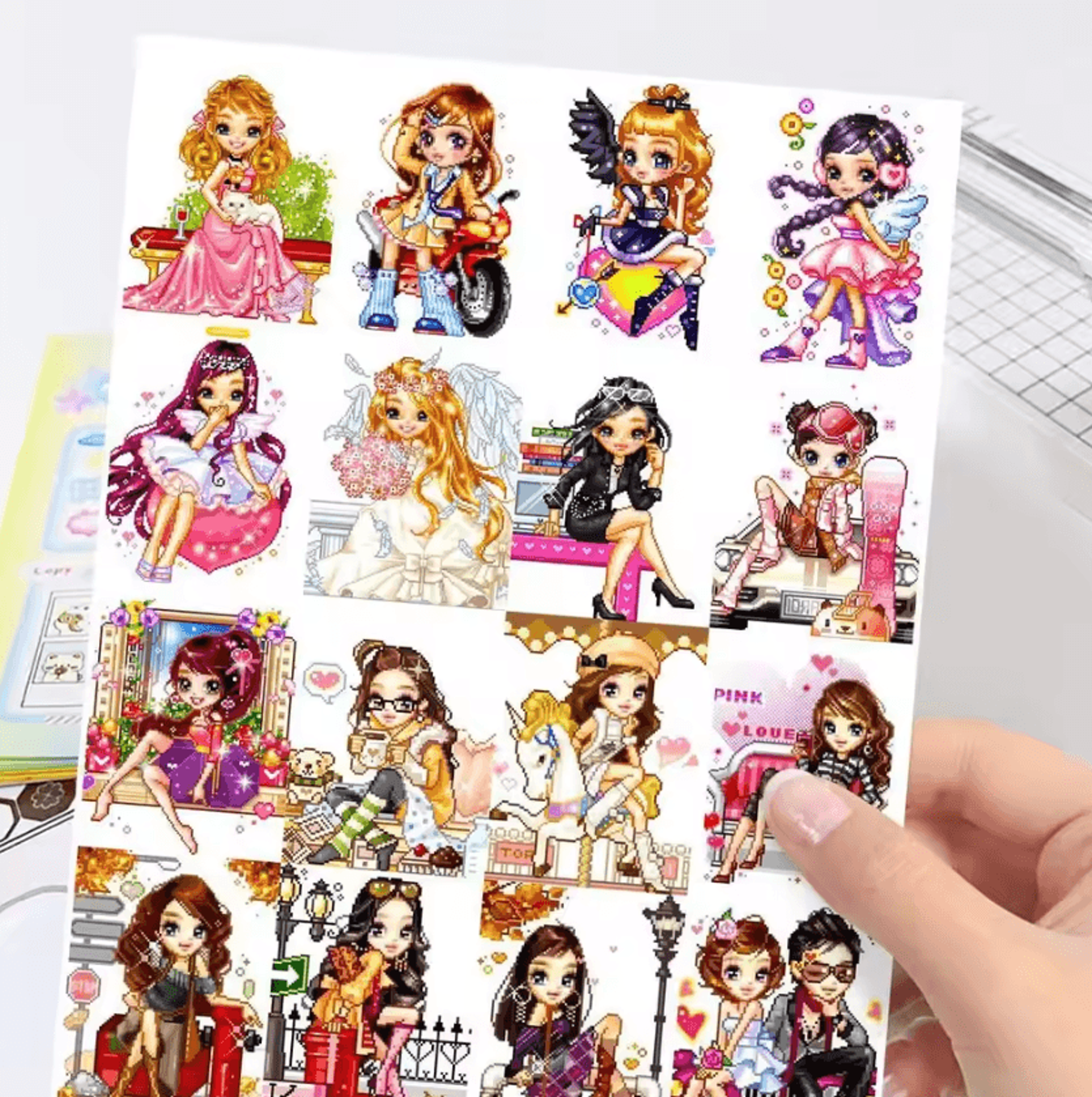 63-piece kawaii y2k pixel doll die-cut sticker pack