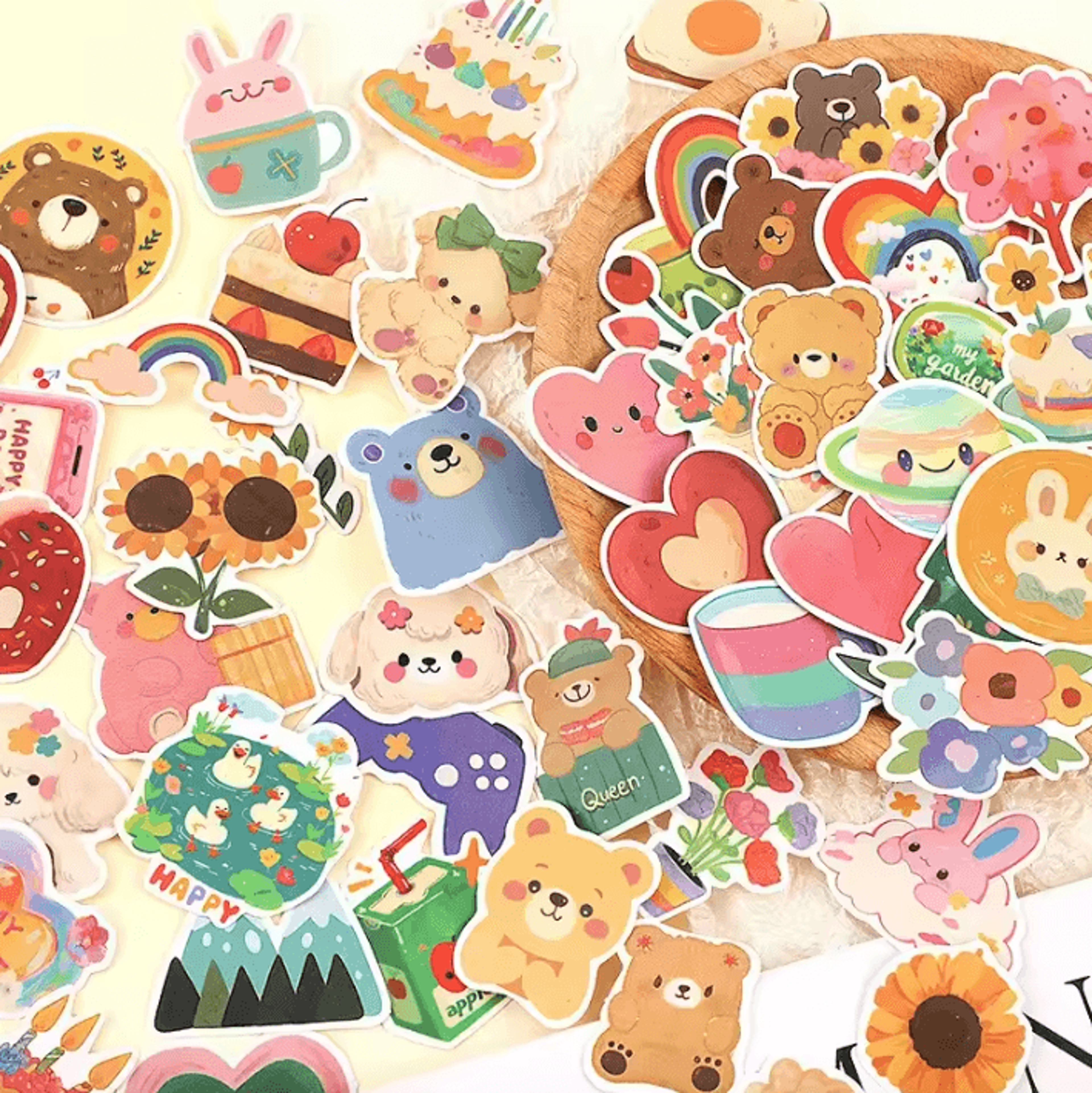 108-piece korean cartoon bear watercolor sticker pack