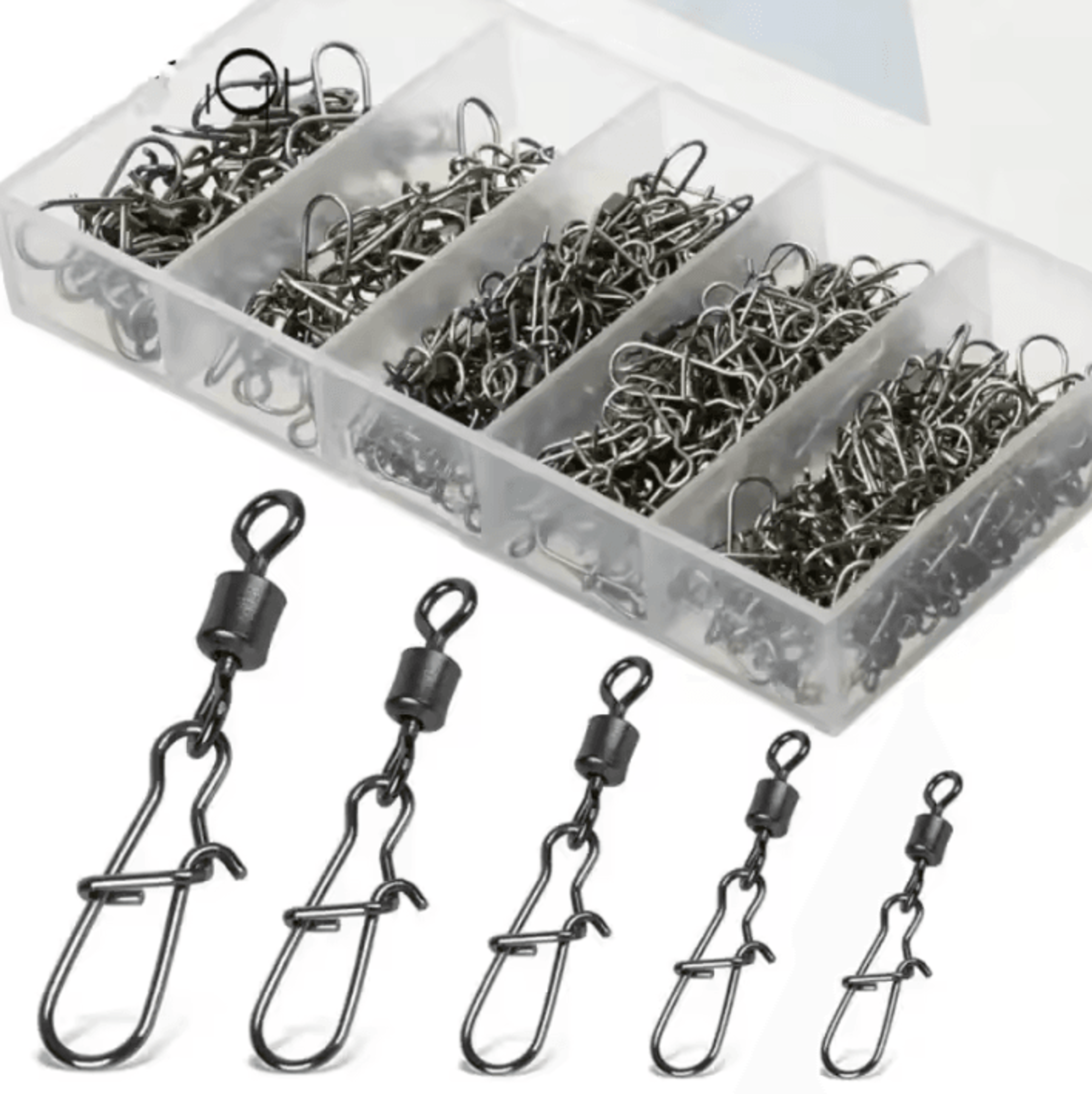 50-piece stainless steel fishing rolling swivels with snap