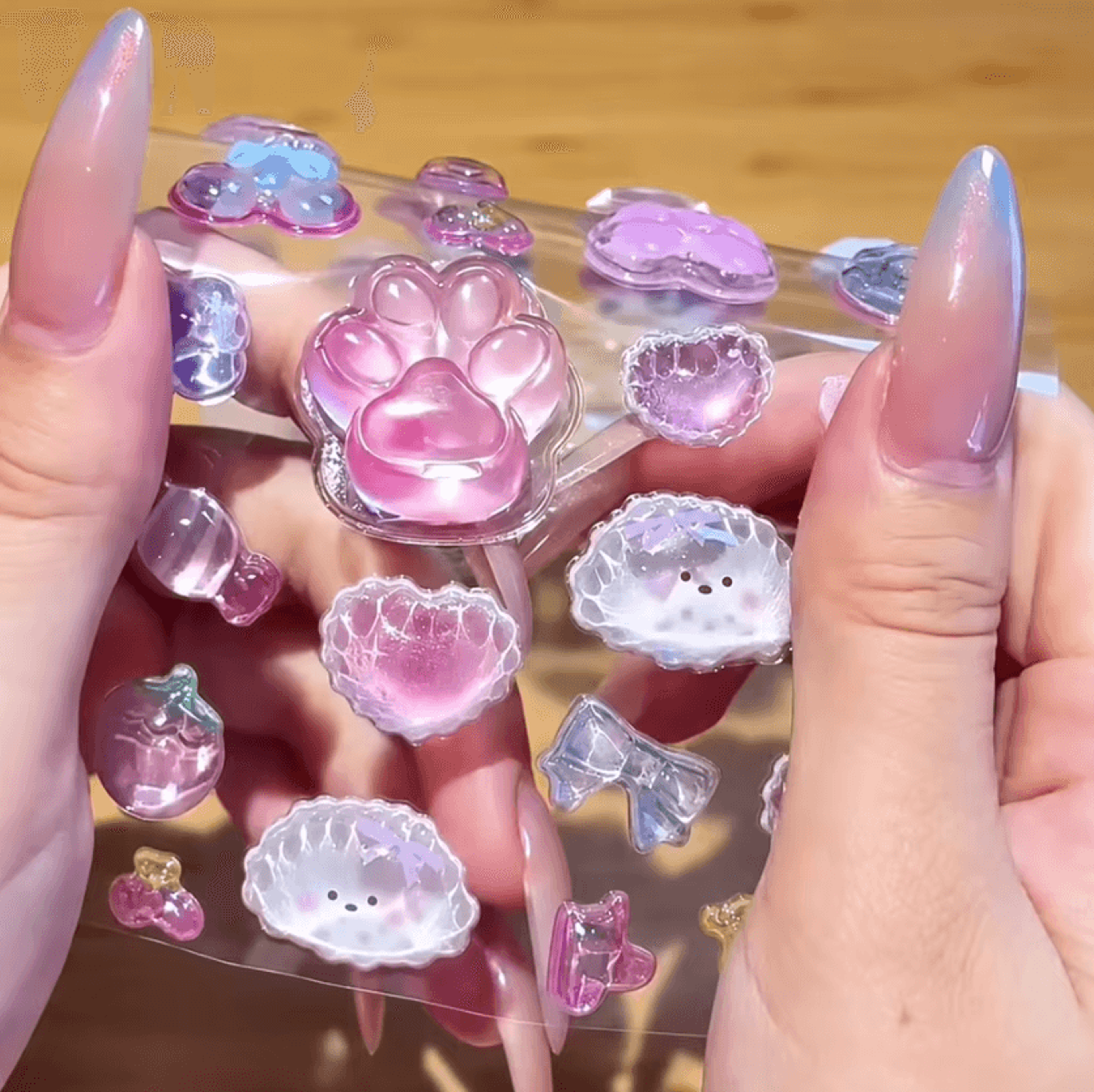 kawaii 3d crystal cat paw squeeze sticker for phone cases & water bottles