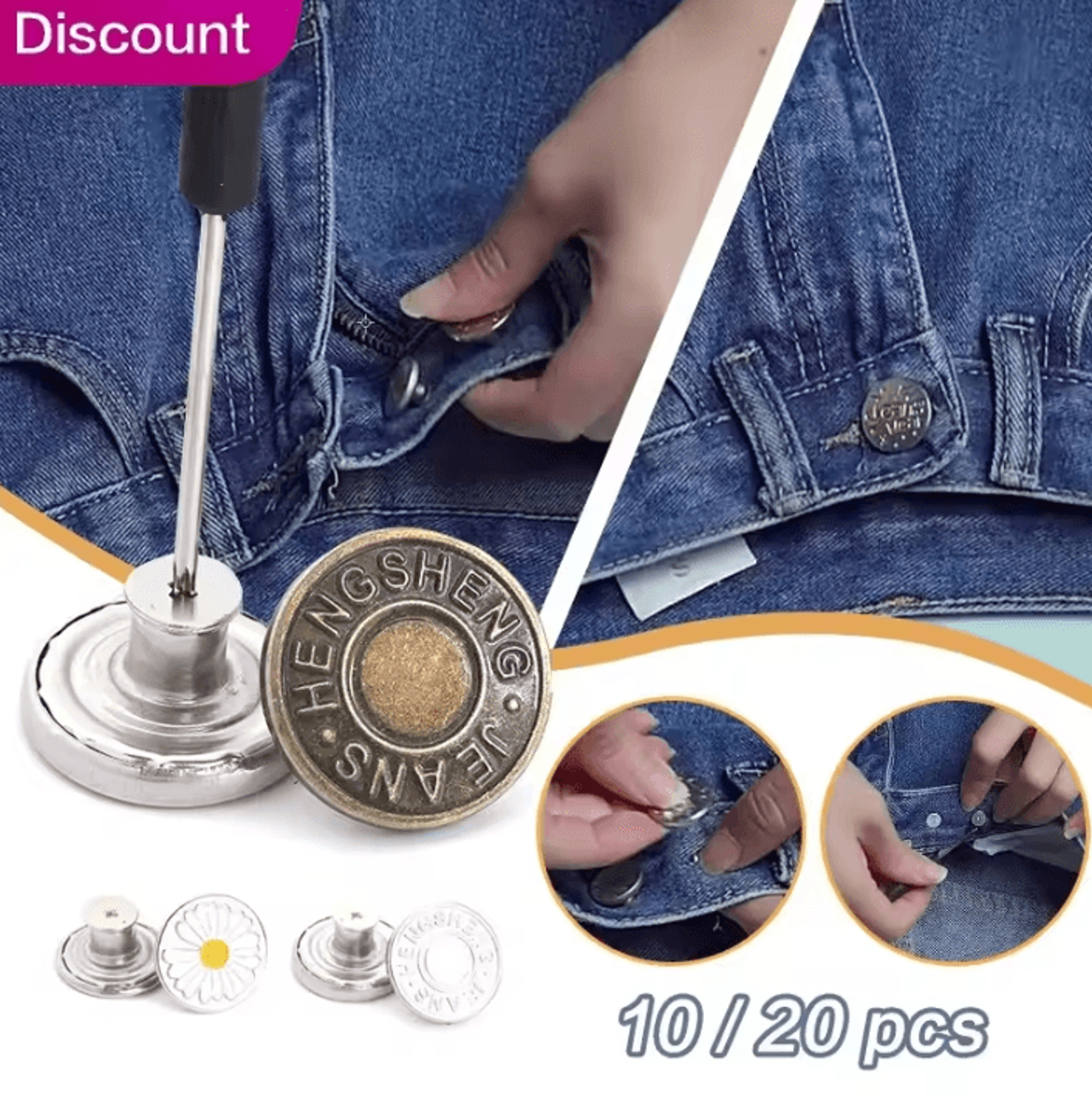 no sew metal jeans button replacement kit with screw design