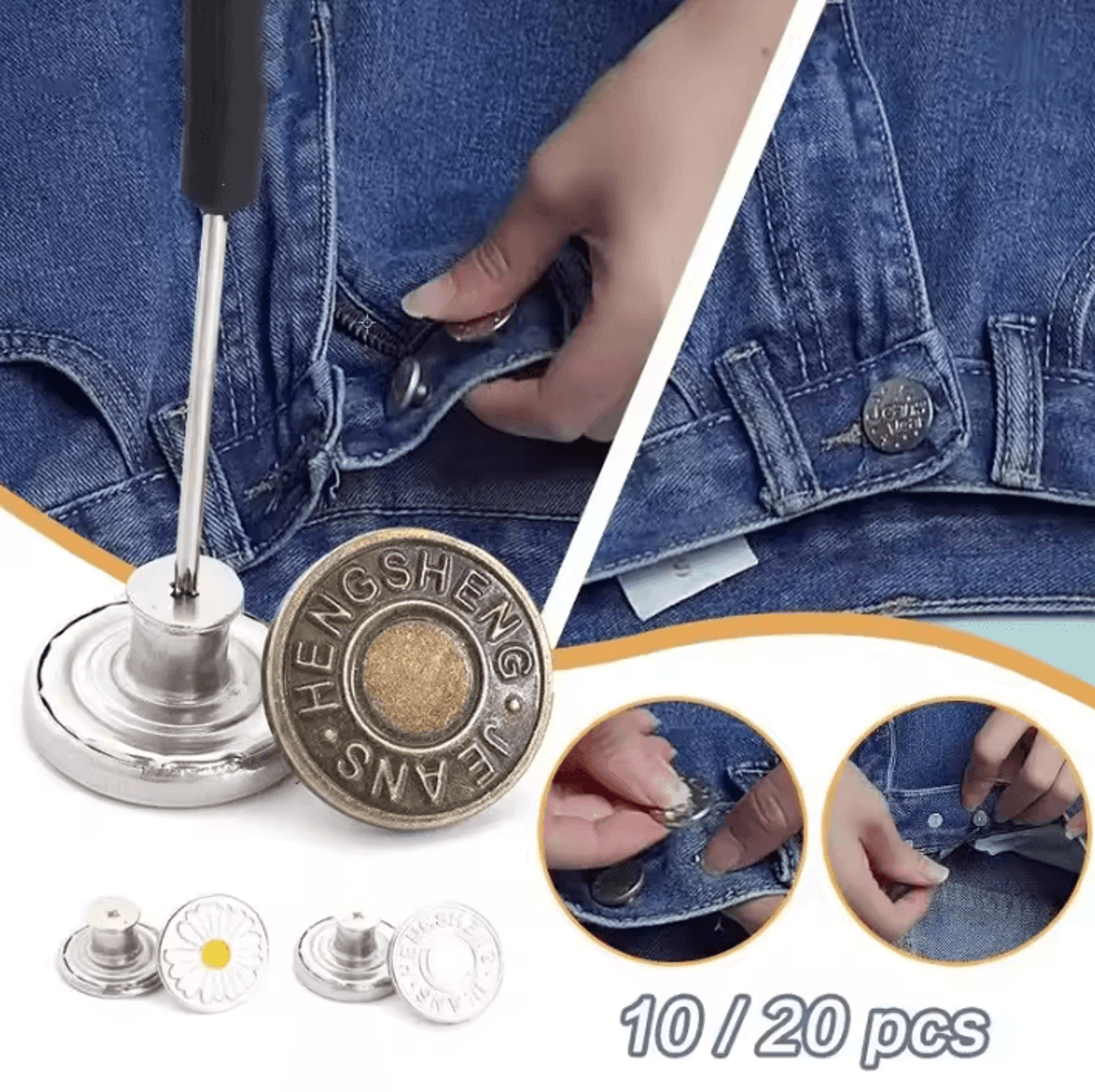adjustable jeans buttons nail-free waist extender kit with screwdriver