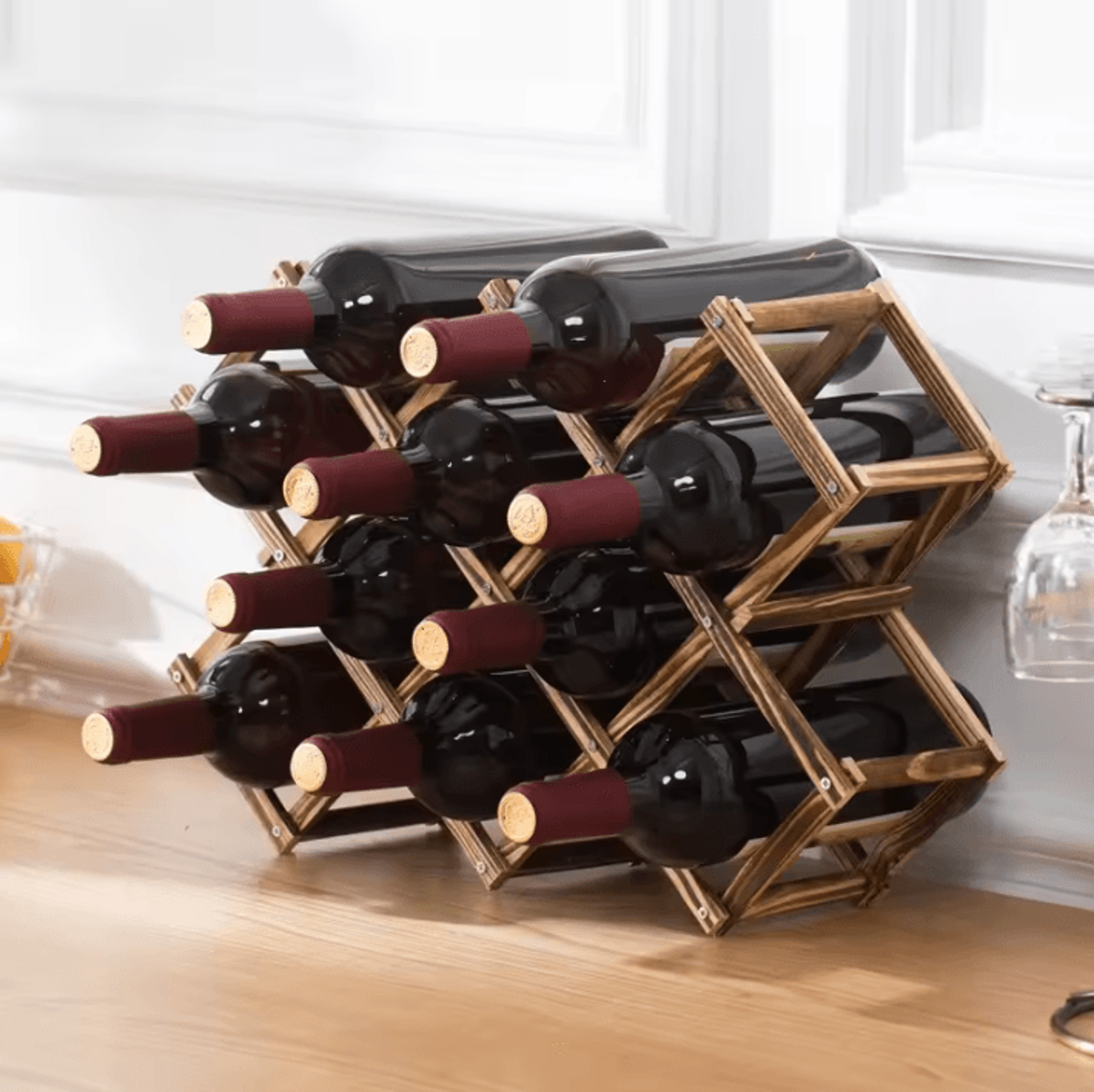 rustic wooden wine rack countertop wine bottle storage display stand