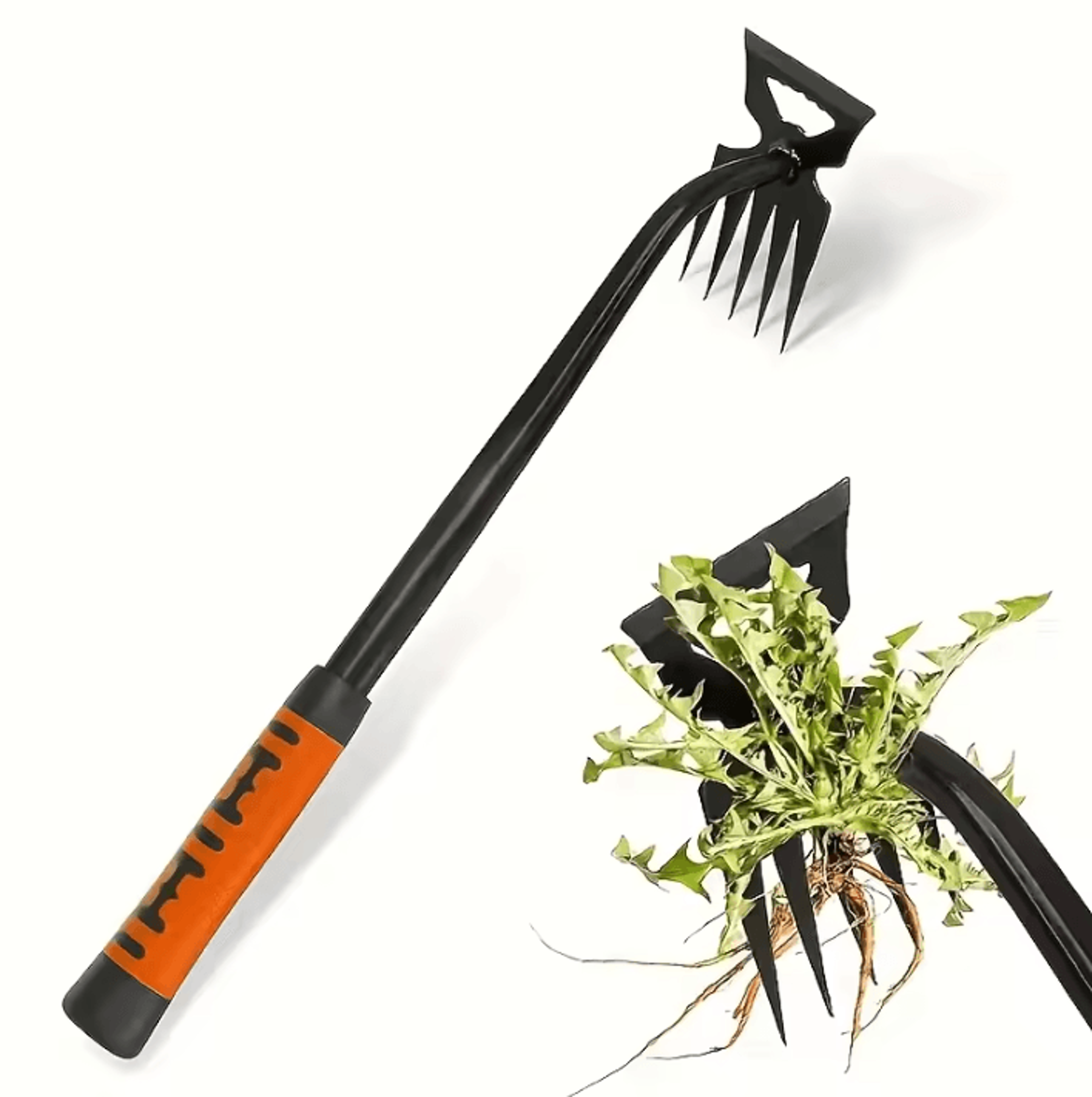 heavy-duty 2-in-1 garden weeding rake carbon steel manual weed remover
