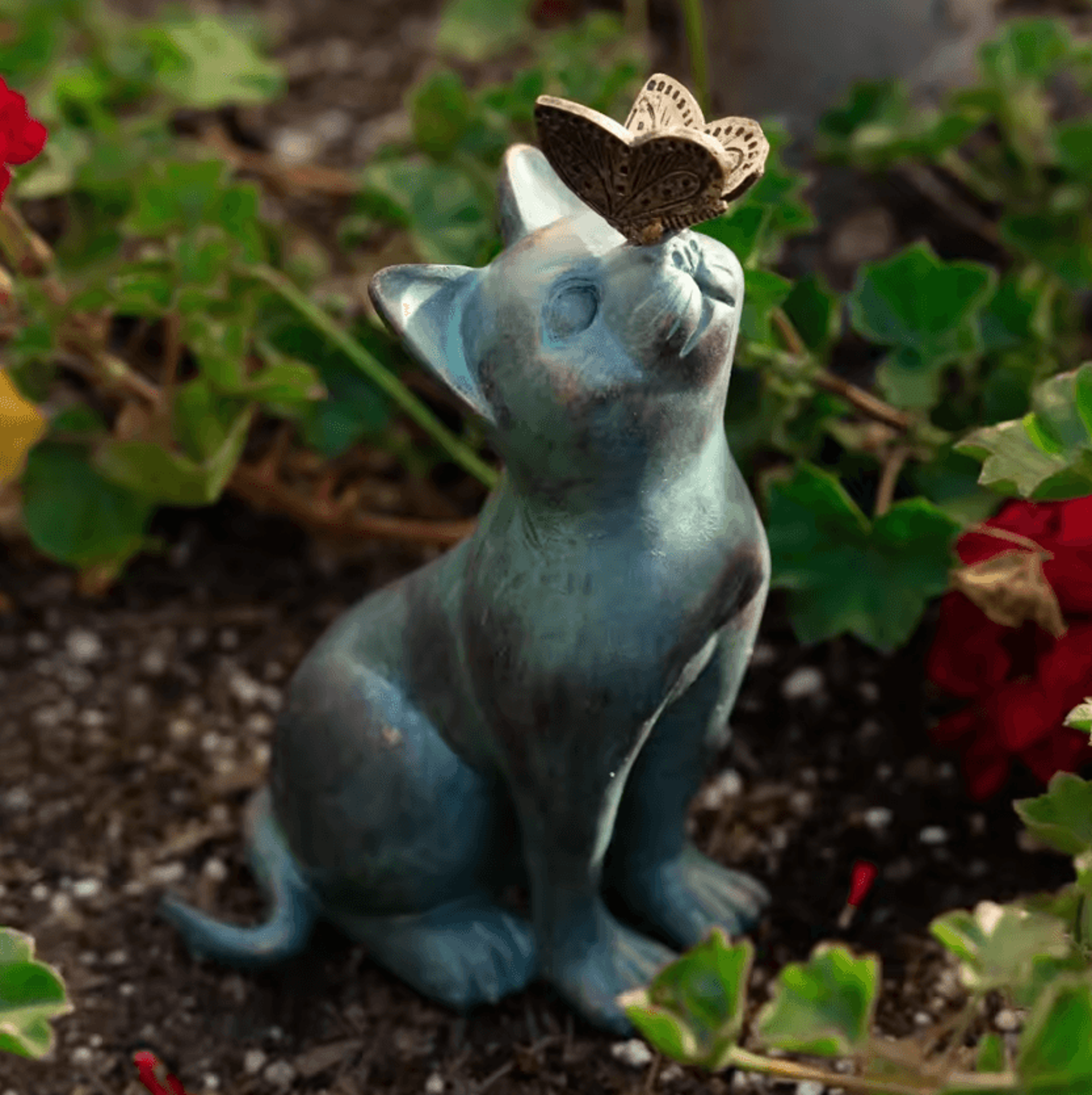 cute resin cat garden statue with butterfly outdoor ornament