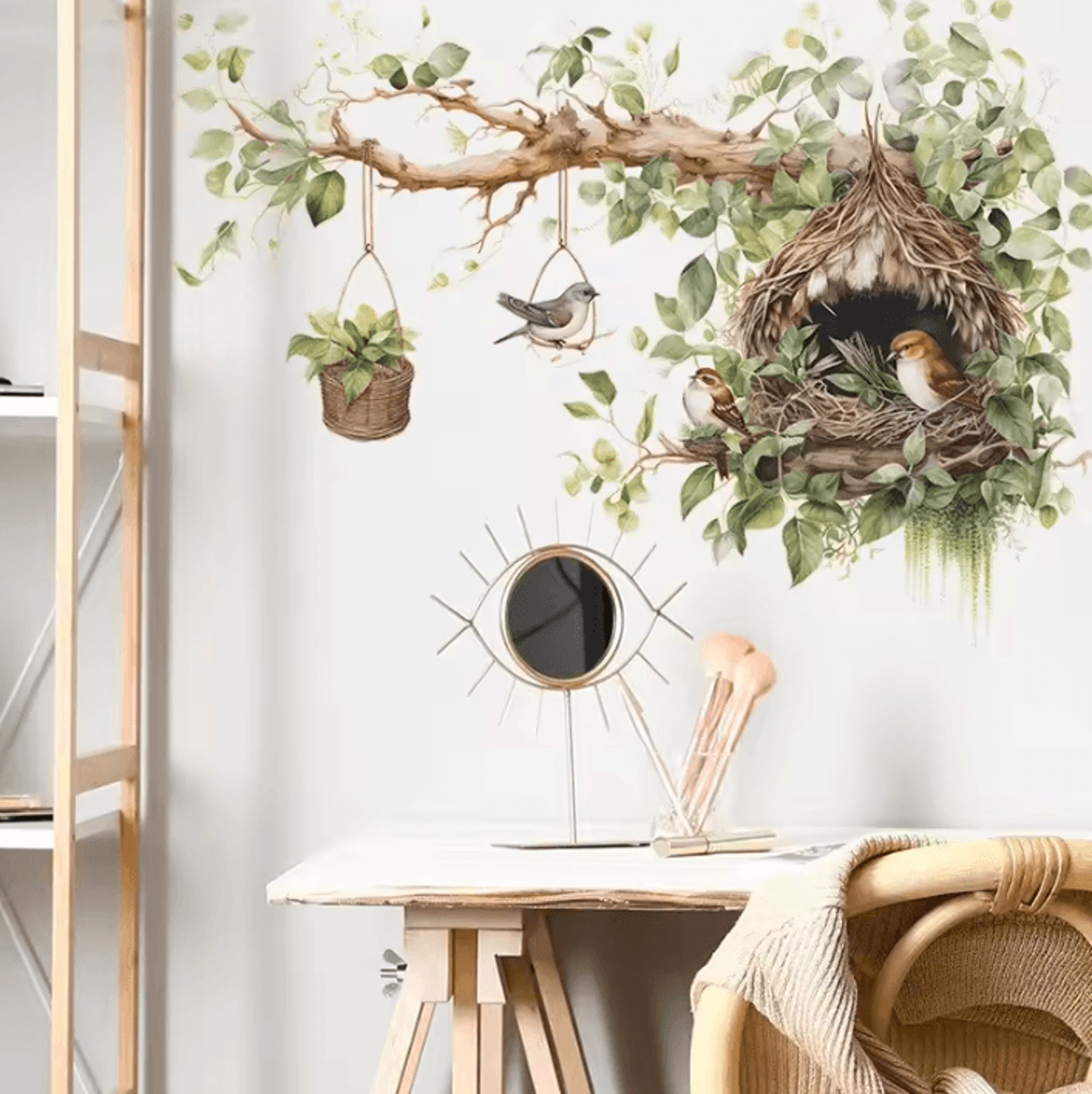 elegant bird branch wall sticker self-adhesive nature vinyl decal