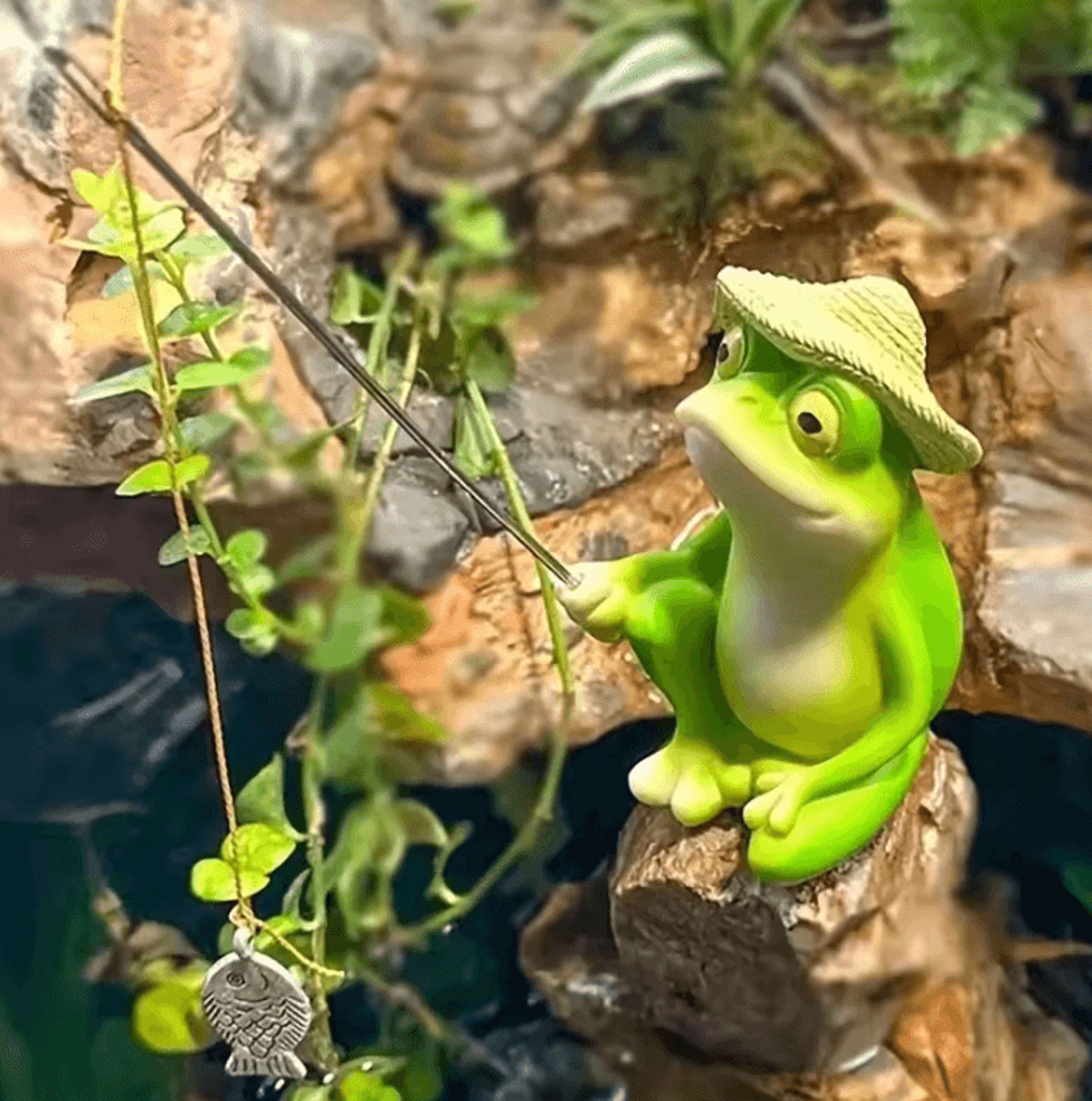 cute resin frog fishing figurine cartoon garden statue for indoor & outdoor decor