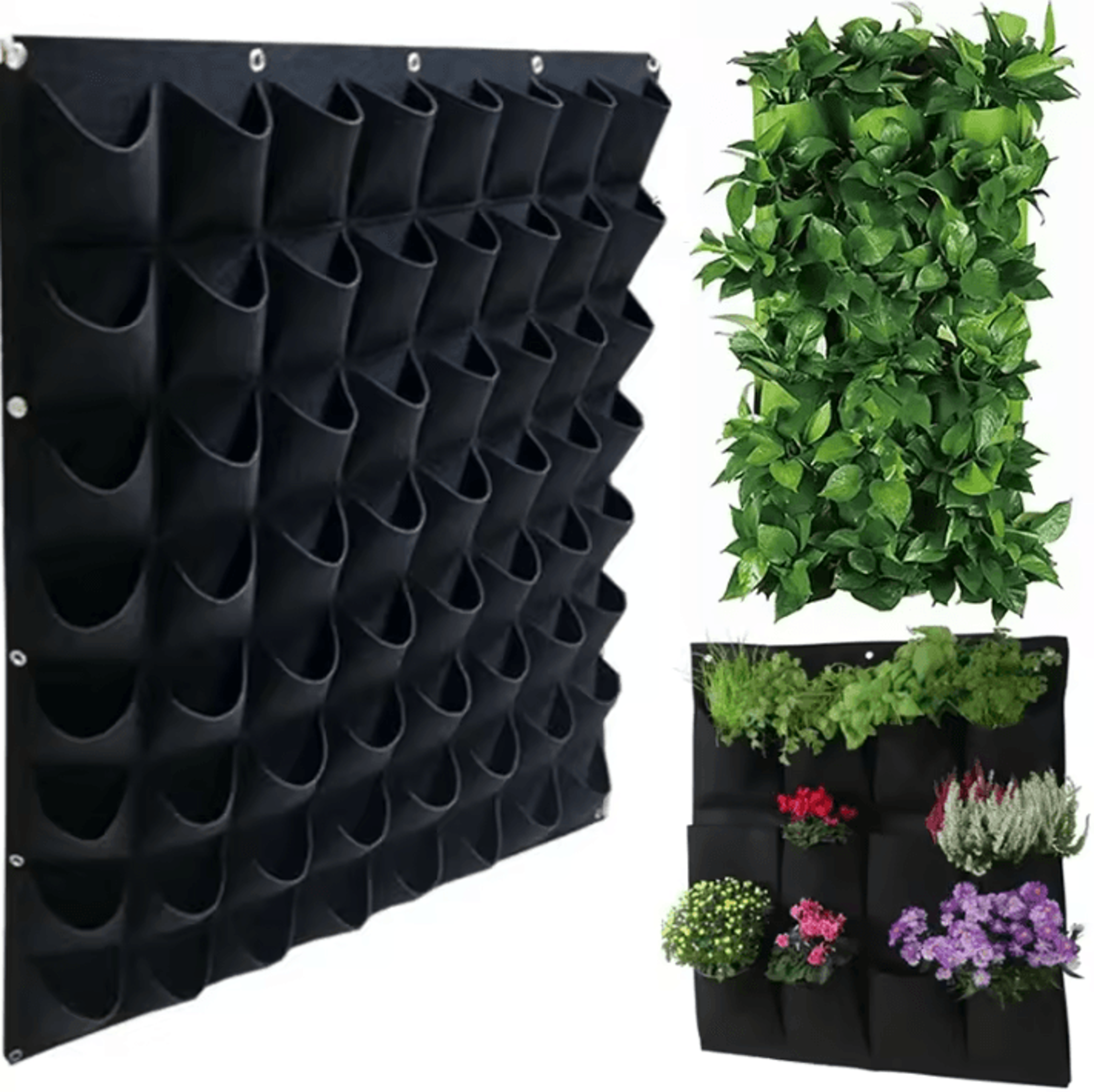 vertical wall hanging grow bag planter with 36 or 72 pockets