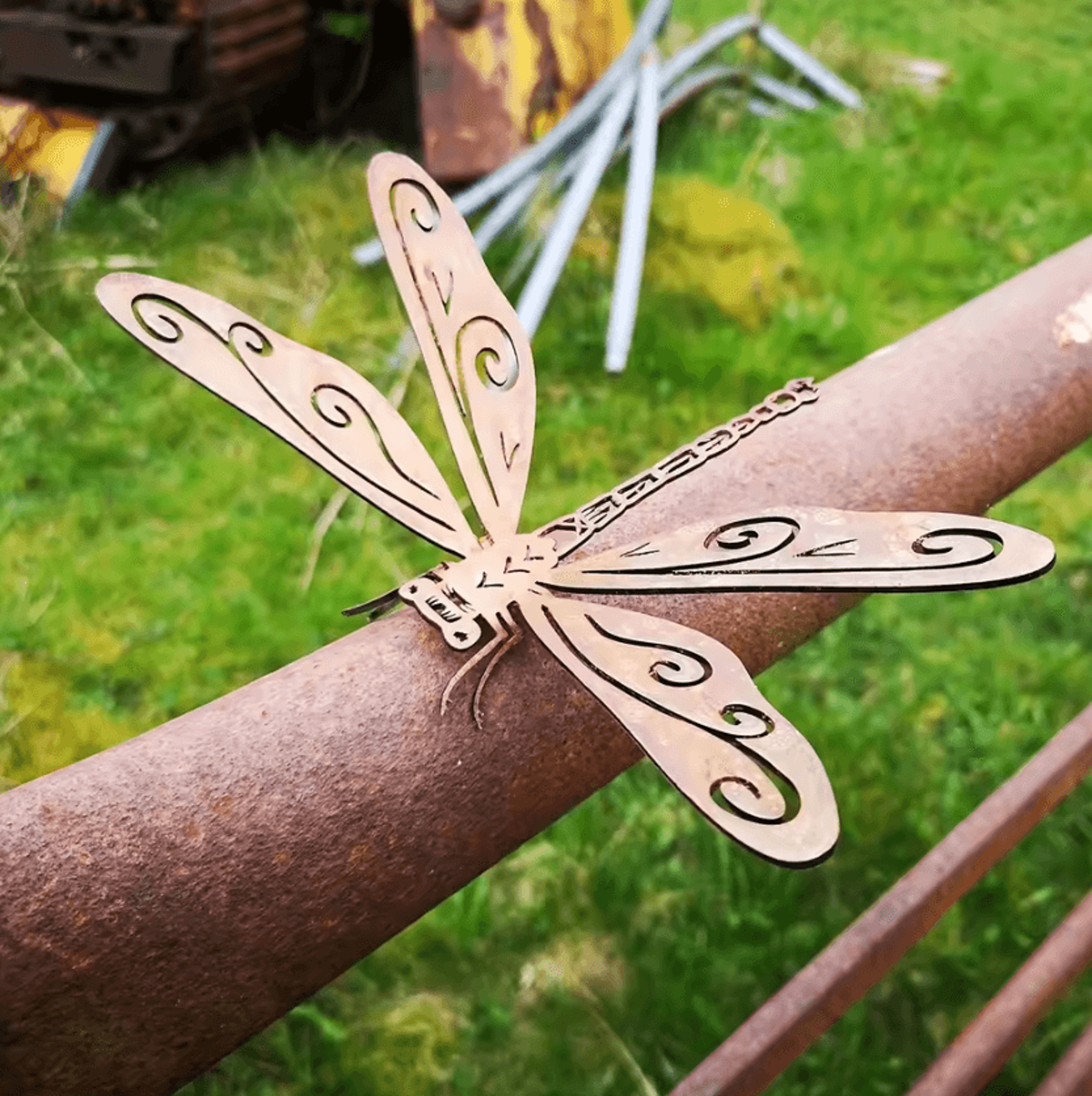 rustic metal dragonfly garden wall art for fence and outdoor decor